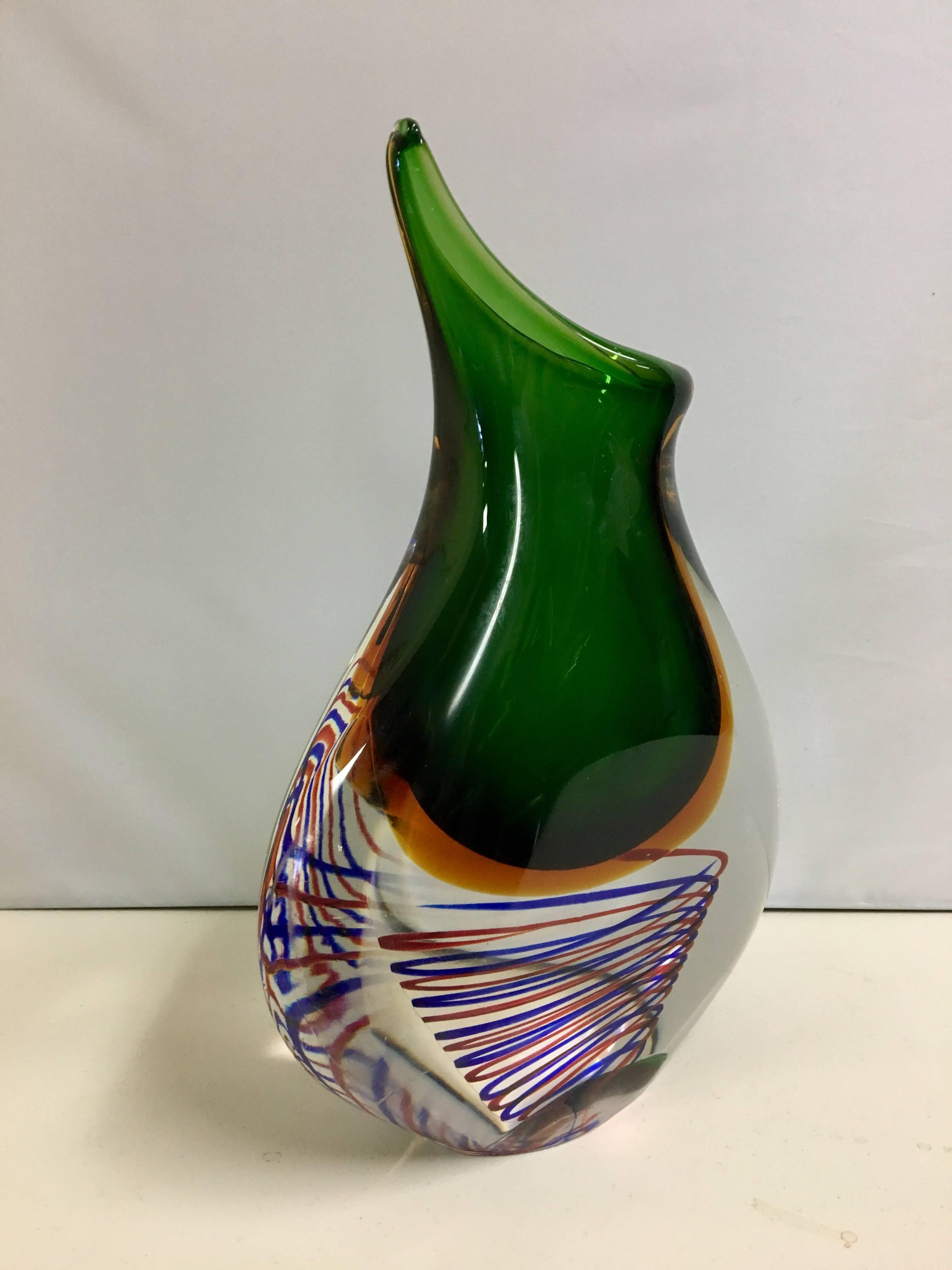 20th Century 1950s Italian Flavio Poli Seguso Murano Sommerso Organic Glass Vase