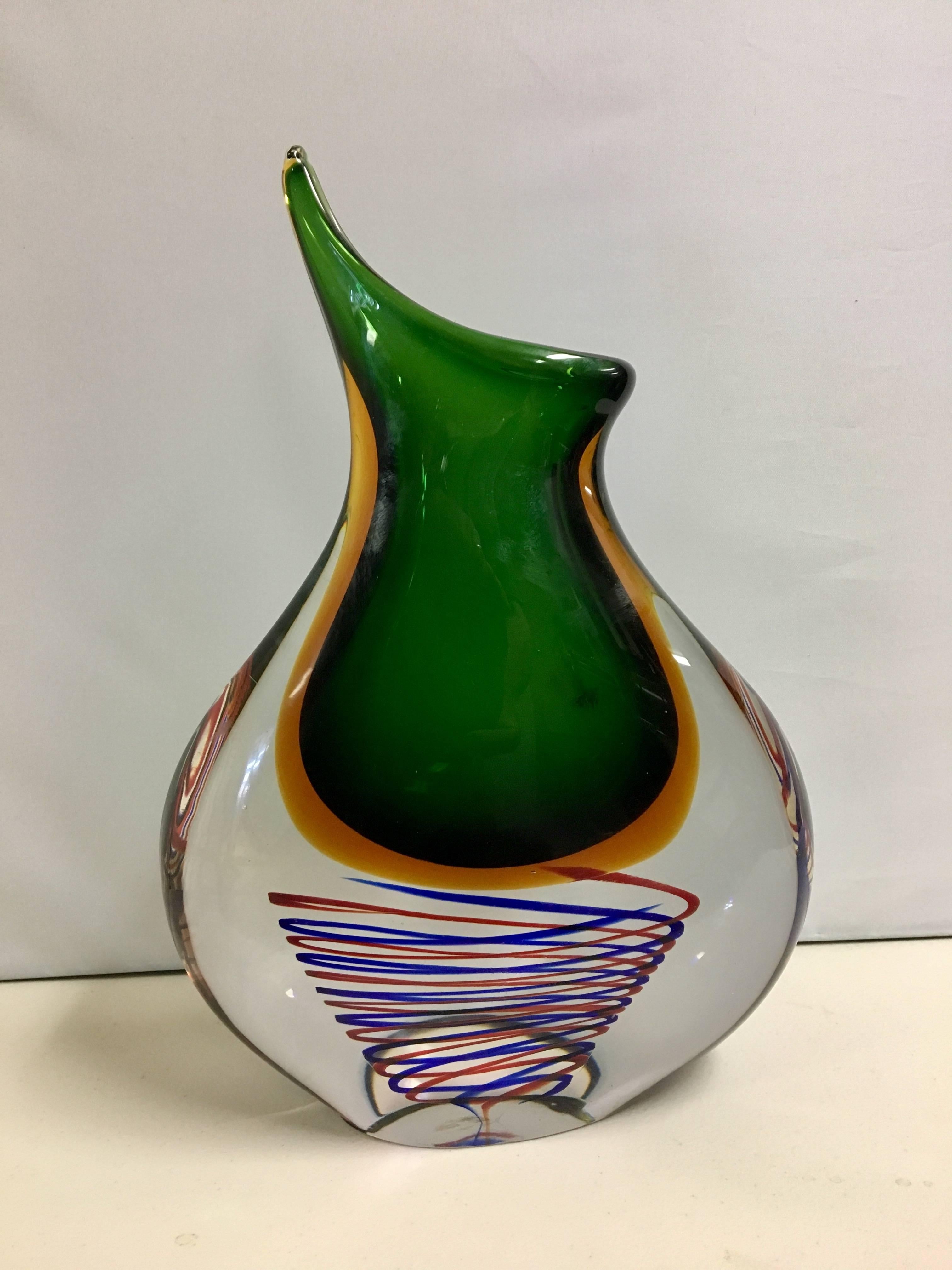 Blown Glass 1950s Italian Flavio Poli Seguso Murano Sommerso Organic Glass Vase