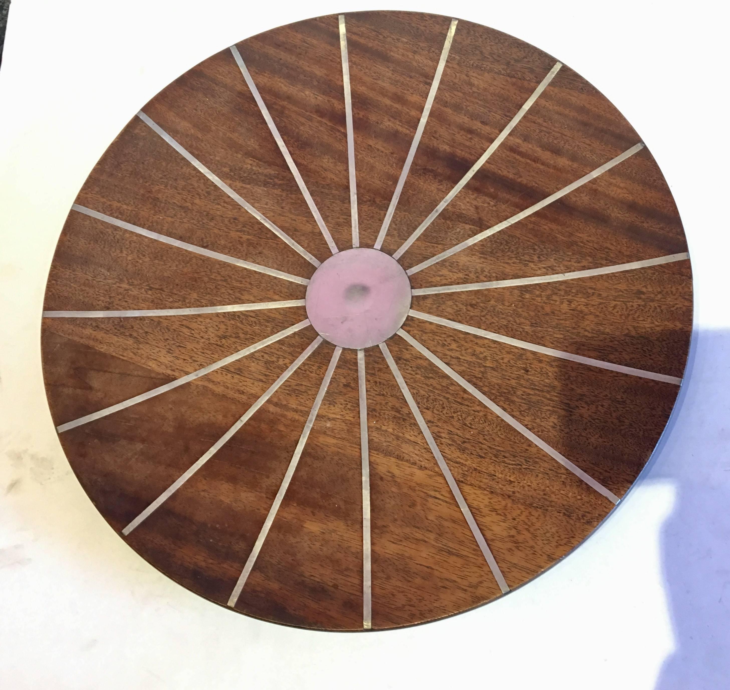 Beautiful and unique large silver and walnut inlaid charger plate. Designed by Paul Evans for Designers INC, circa 1970s in its original finish and condition some wear due to age, this pieces are rare and do not show very often.