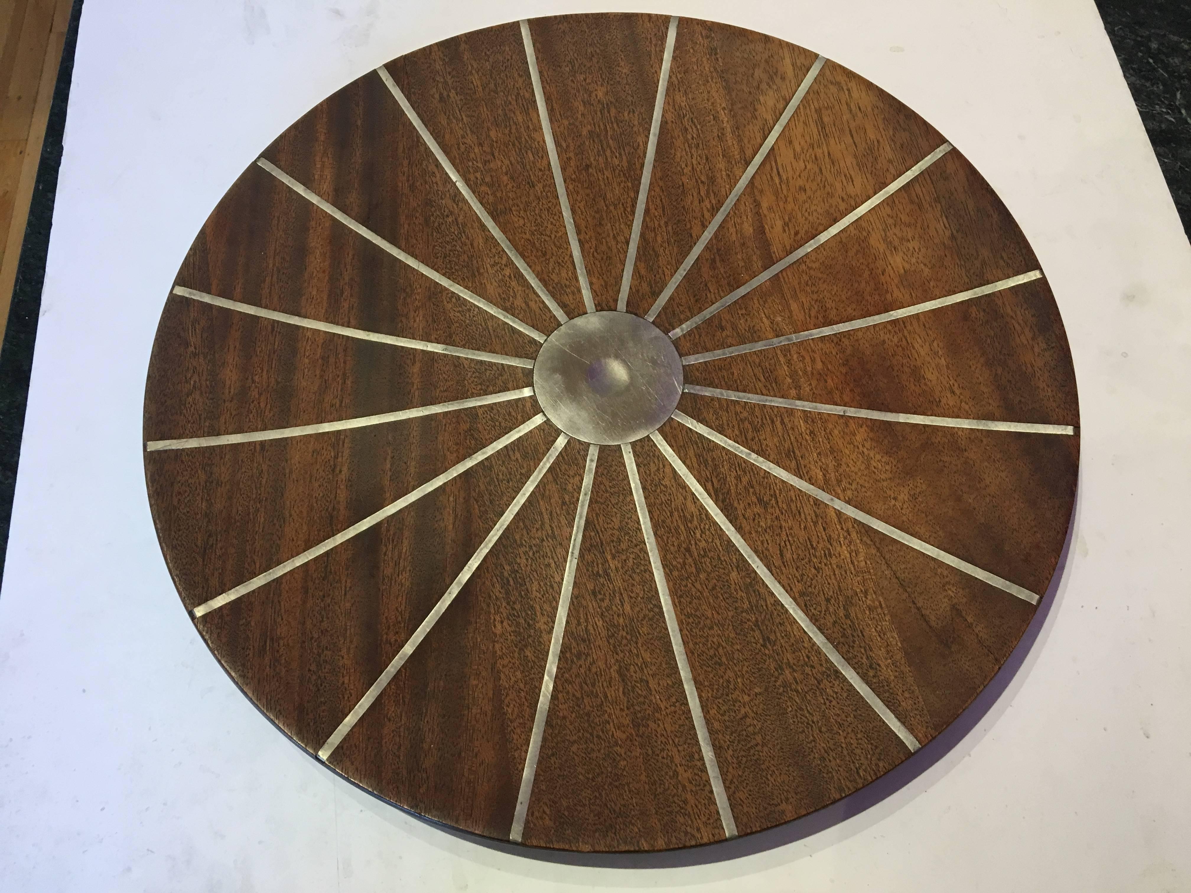 American Solid Walnut and Silver Inlaid Large Charger Plate Designed by Paul Evans