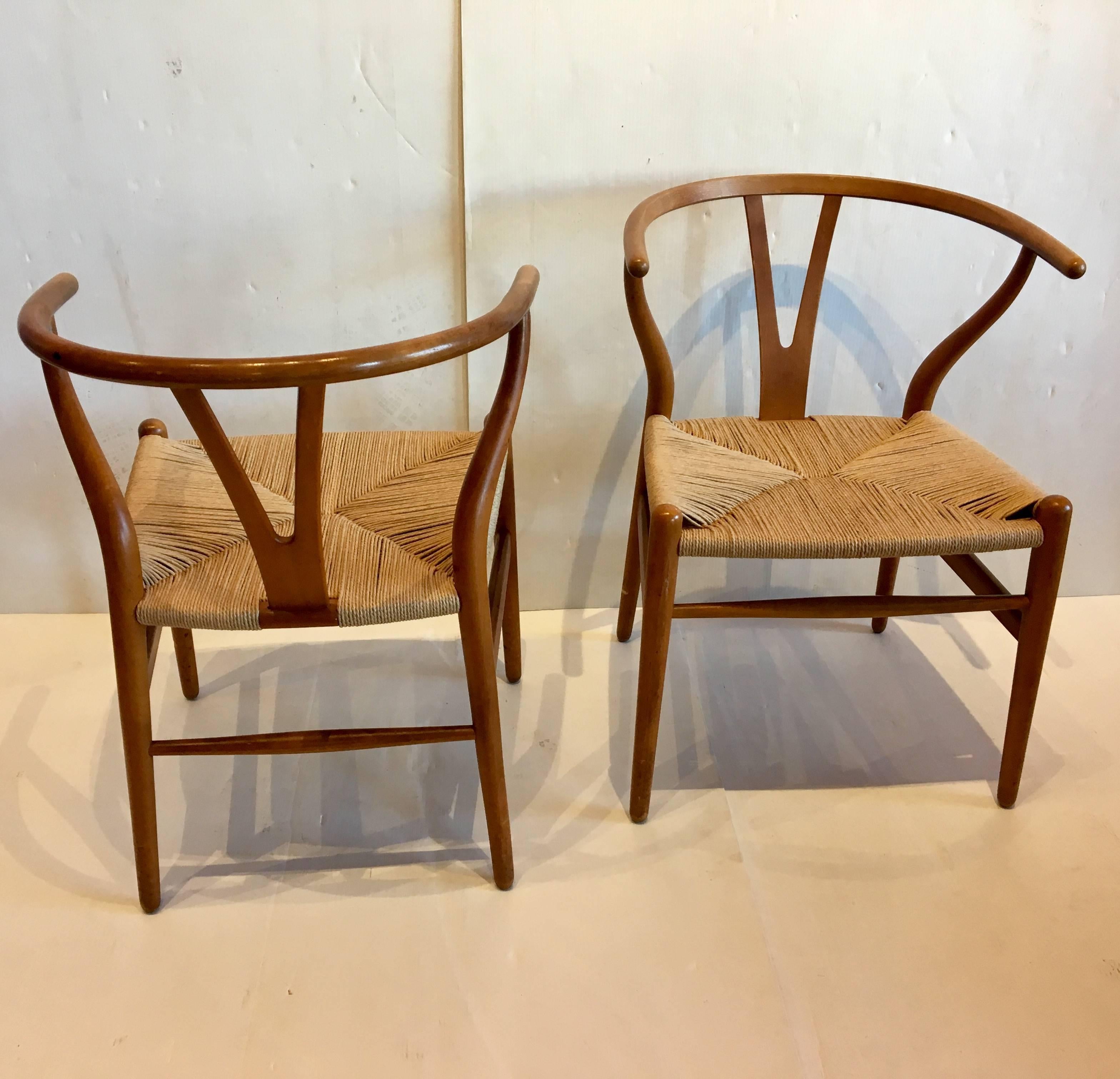 Scandinavian Modern Pair of Hans Wegner Wishbone Chairs Danish Modern