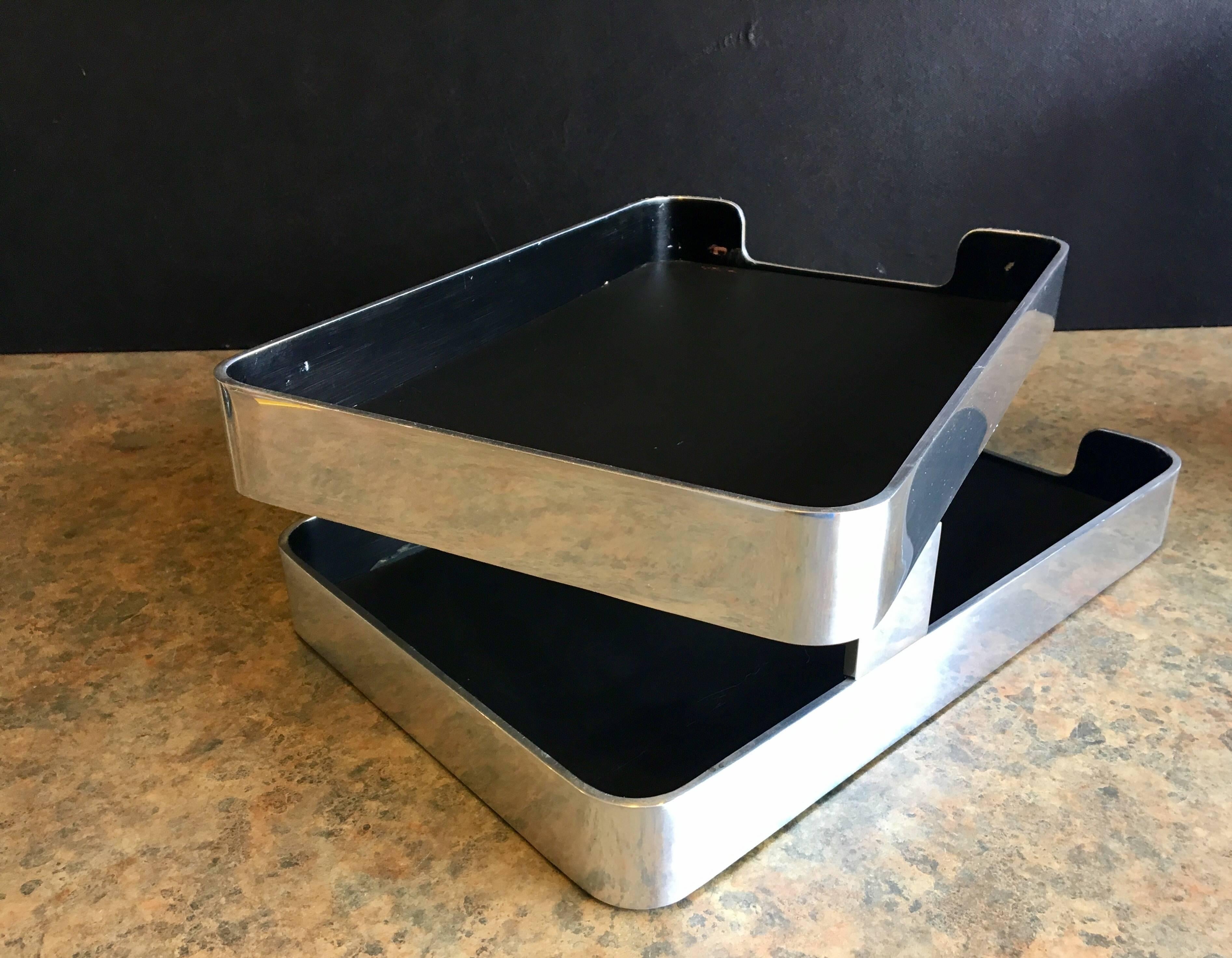 Mid-Century Modern Radius One Double Letter Tray by William Sklaroff in Chrome with Swivel Top