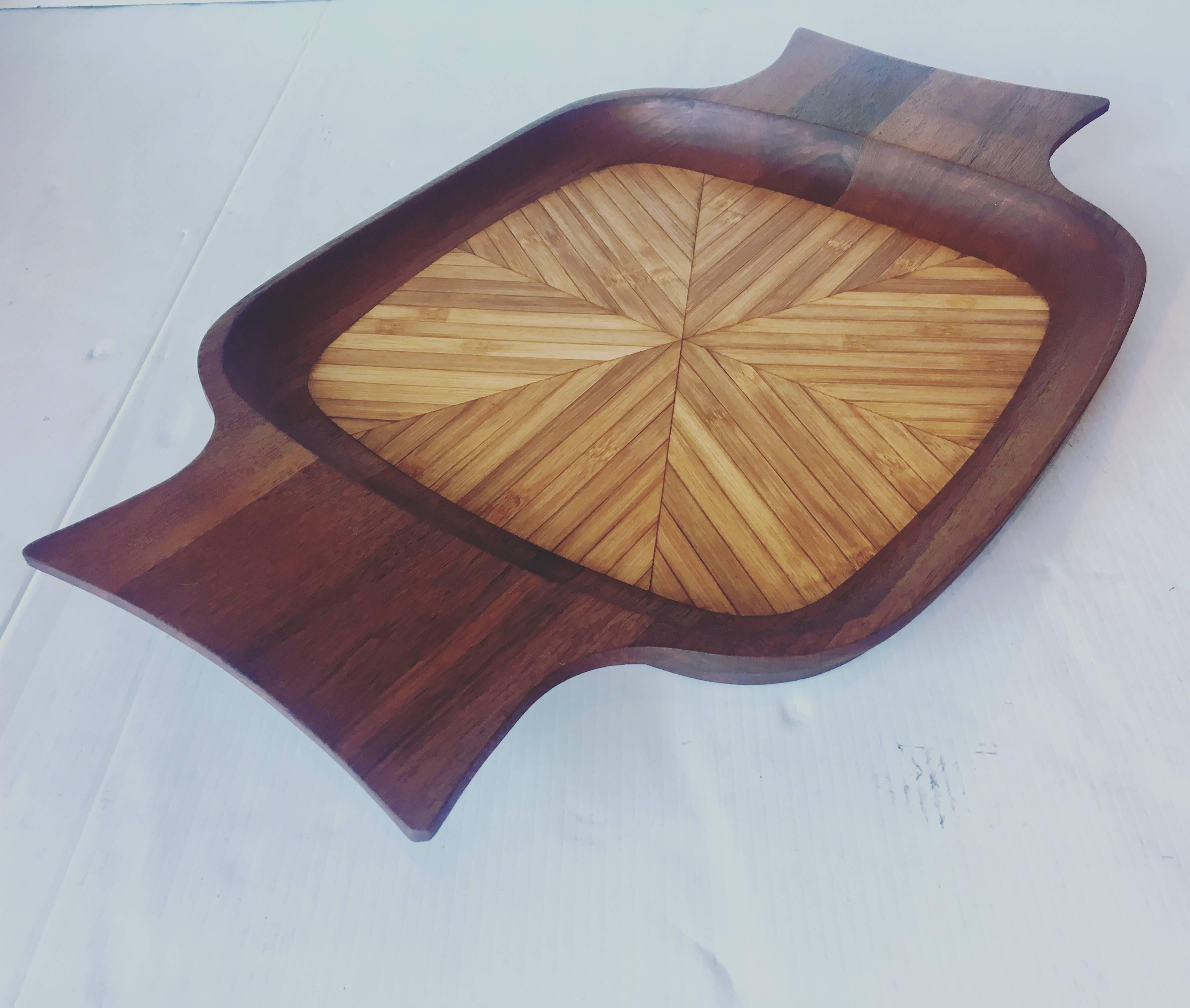 Rare Large Dansk Tray Designed by Quistgaard, Teak and Bamboo In Excellent Condition In San Diego, CA