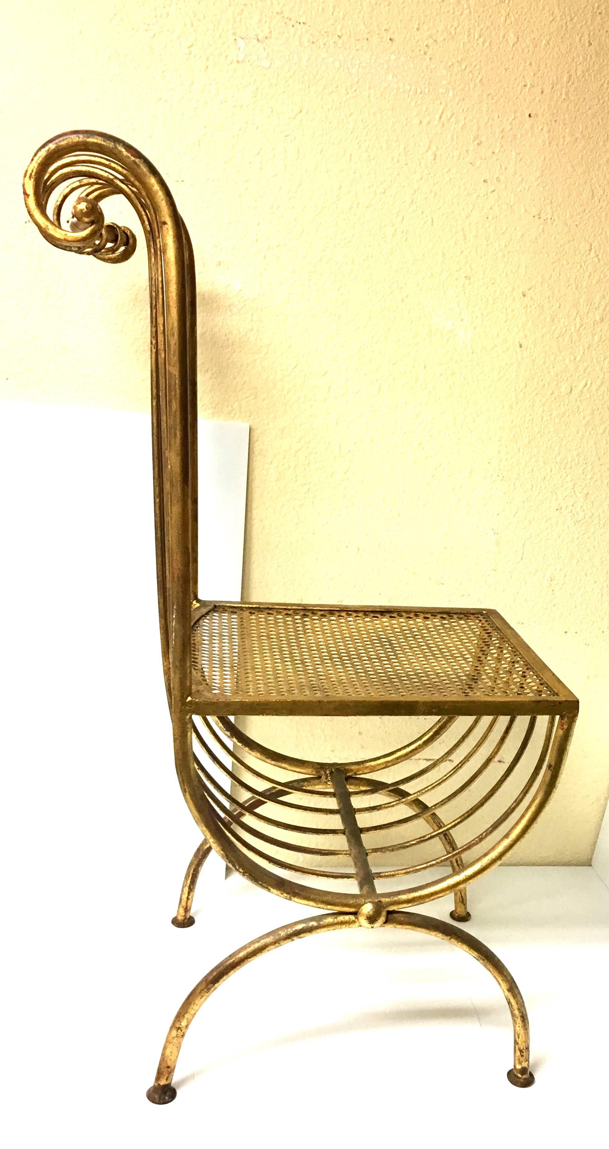 Hollywood Regency Italian Gold Guild Finish Metal Boudoir/Vanity Chair by Salvadori, 1960s