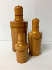 Rare Set Three French Apothecary Wood and Glass Containers