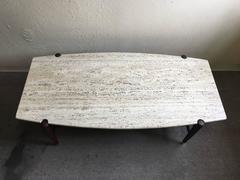 Danish Modern Travertine & Oak Surfboard Coffee Table by Dux of Sweden, 1950s