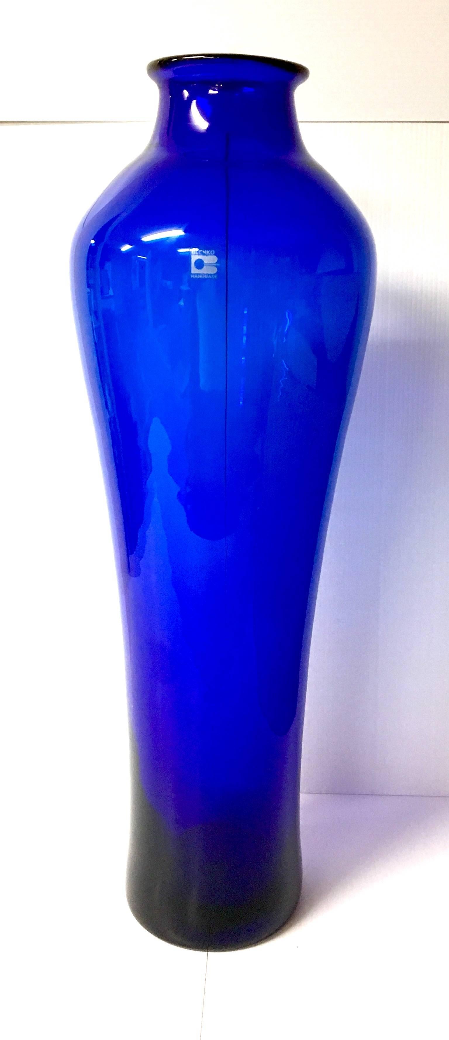 Striking Chinese vase designed by Don Shepherd for Blenko Glass in dazzling blue cobalt glass. Retains its original Blenko label.