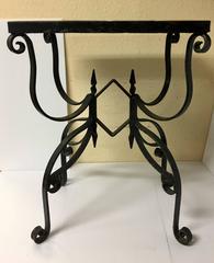 Rare Art Deco Tile-Top Cocktail or End Table on Wrought Iron Base