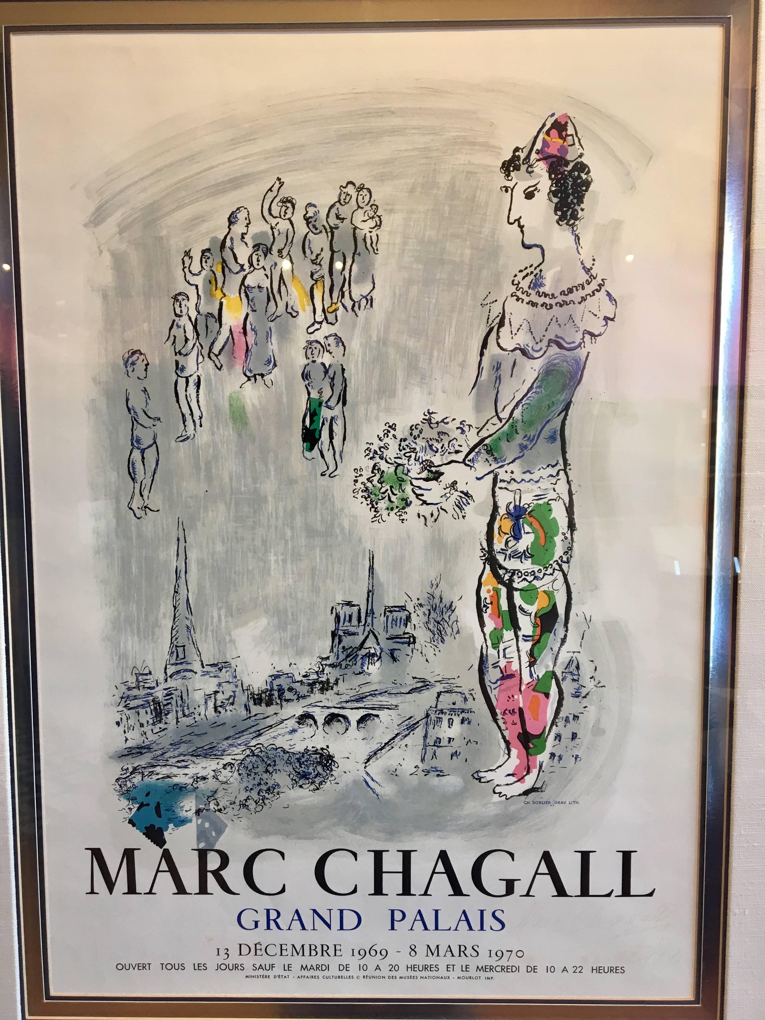 French Rare Original Poster by Marc Chagall Signed Litho Le Grand Palais Mourlot