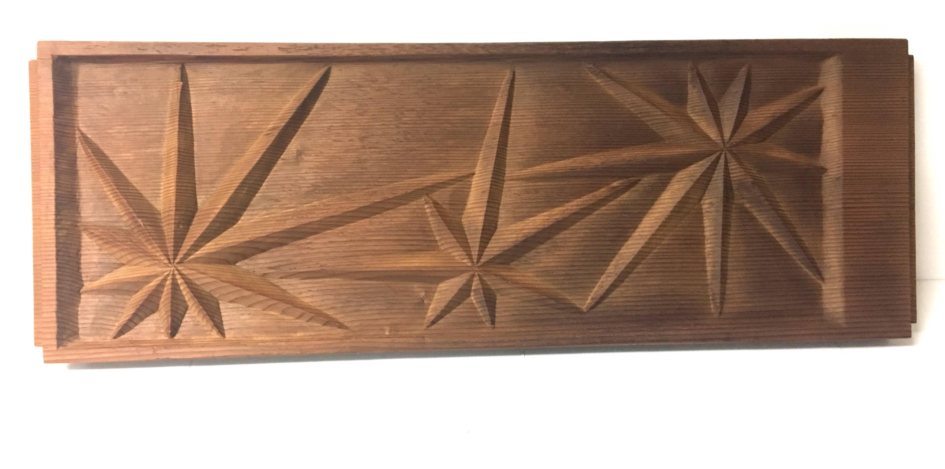 Mid-Century Modern Unique Mid-Century Hand-Carved Sunburst Wood Panel by Sherrill Broudy