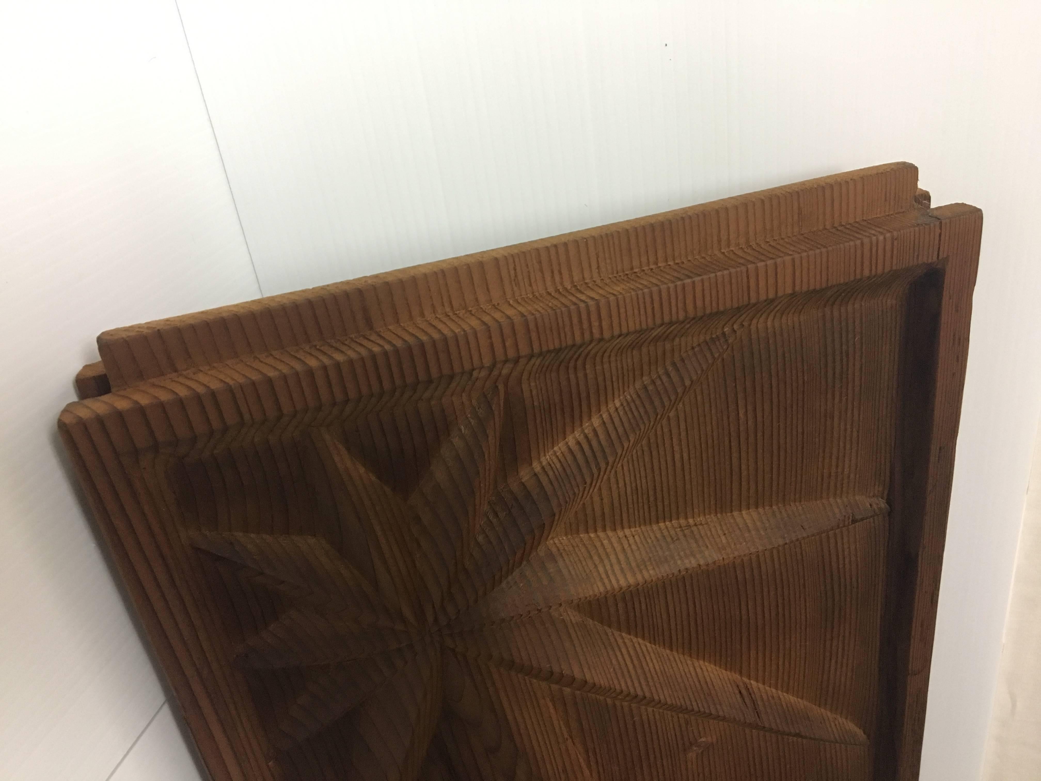 American Unique Mid-Century Hand-Carved Sunburst Wood Panel by Sherrill Broudy