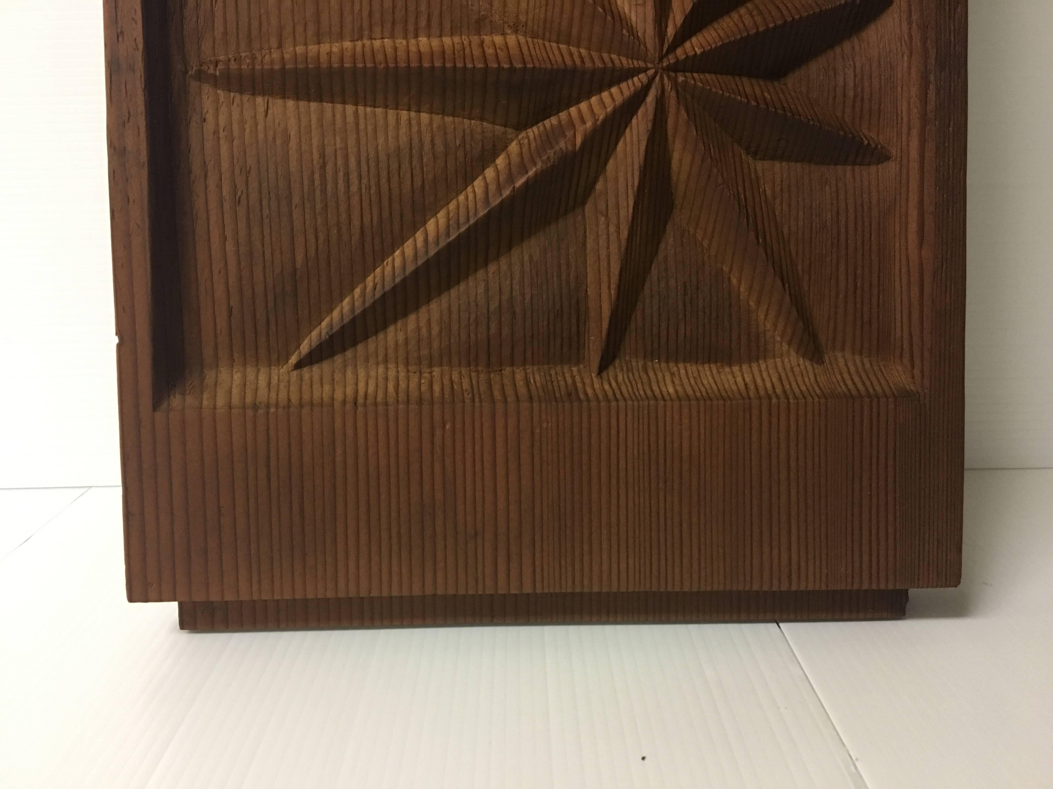 Unique Mid-Century Hand-Carved Sunburst Wood Panel by Sherrill Broudy In Excellent Condition In San Diego, CA