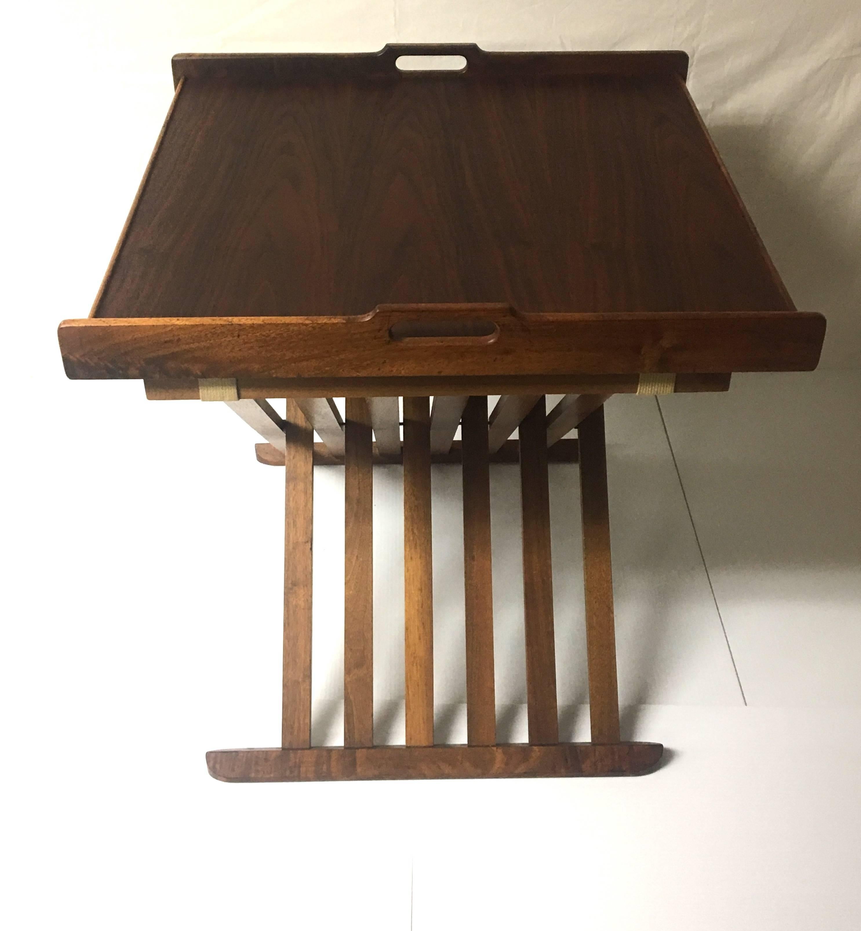 American Mid-Century Campaign Style Walnut Folding Table by Kipp Stewart for Drexel
