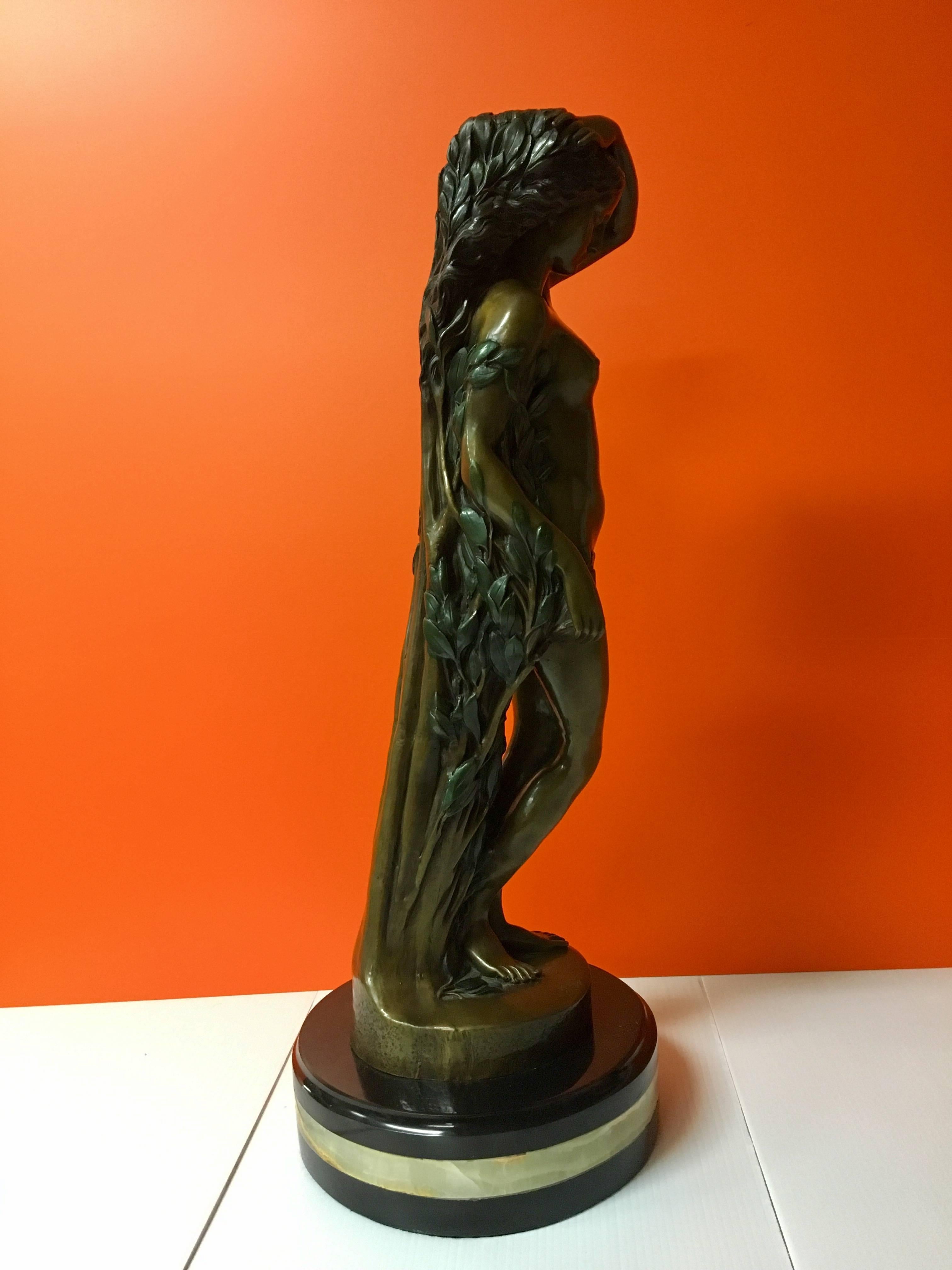 Renaissance Tall Bronze and Marble Sculpture of a Nude Woman Entitled 