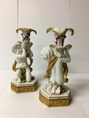 Pair of Italian Cherub Porcelain Candle Holders by Capo Di Monte