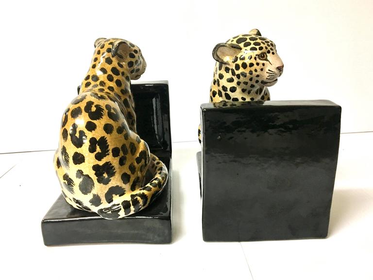 Pair of Italian Bookends with Leopards in Ceramic at 1stDibs