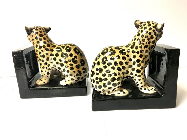 Pair of Italian Bookends with Leopards in Ceramic at 1stDibs