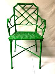 Pair of Brown Jordan Faux Bamboo Calcutta Chippendale Arm Patio Chairs