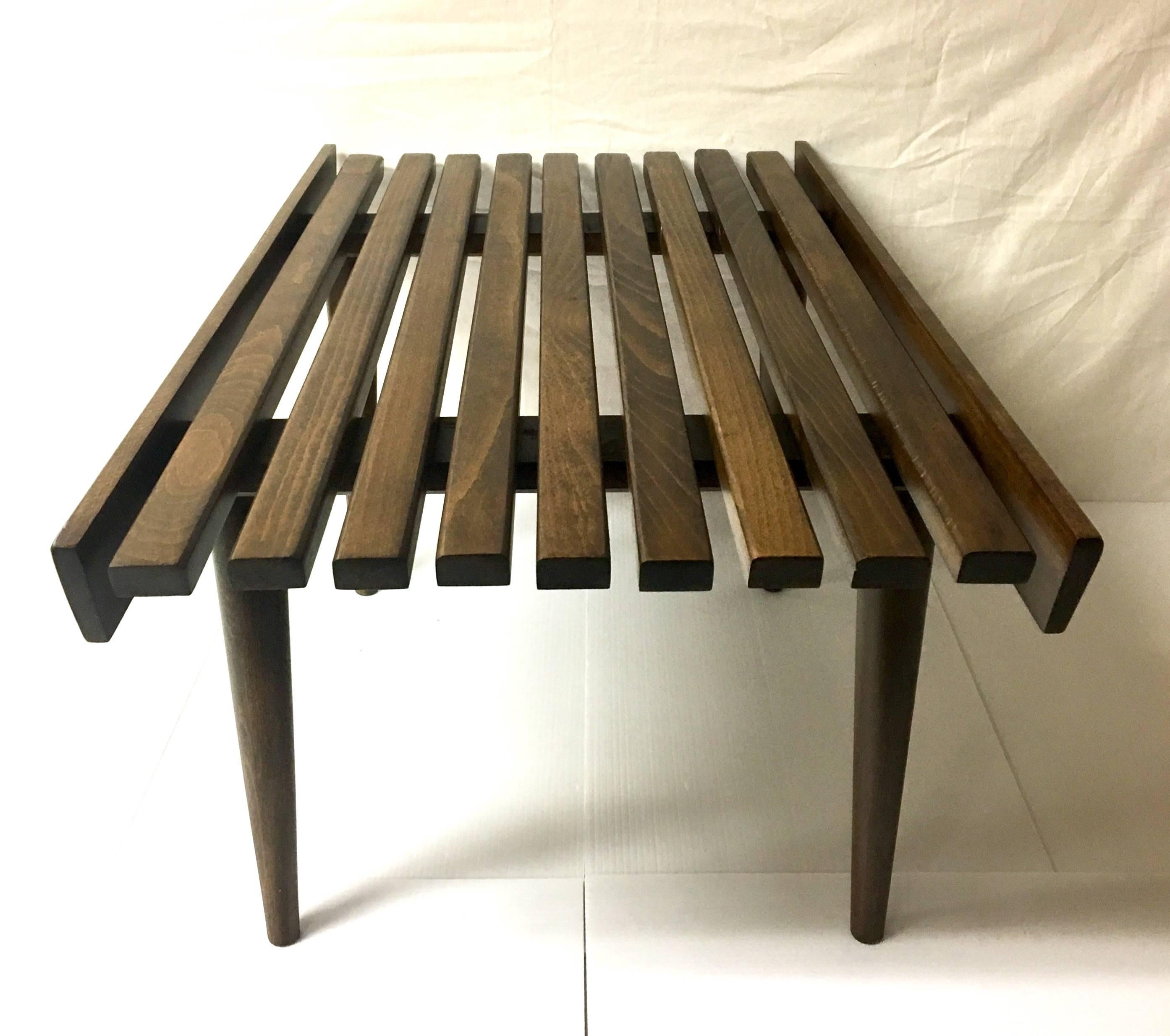 Mid-Century Modern Mid-Century Solid Wood Small Platform Slat Bench or Coffee Table