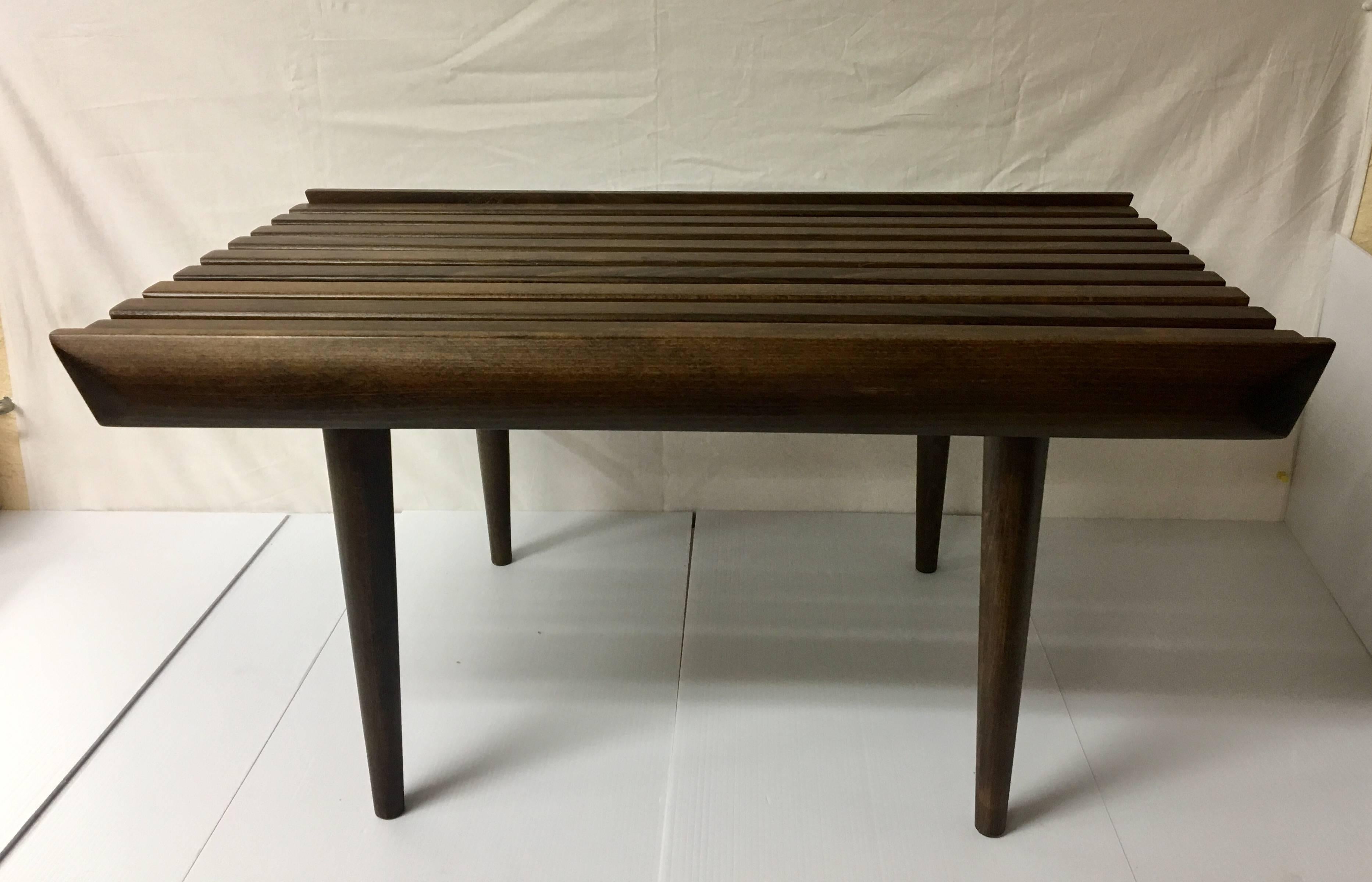 Macedonian Mid-Century Solid Wood Small Platform Slat Bench or Coffee Table