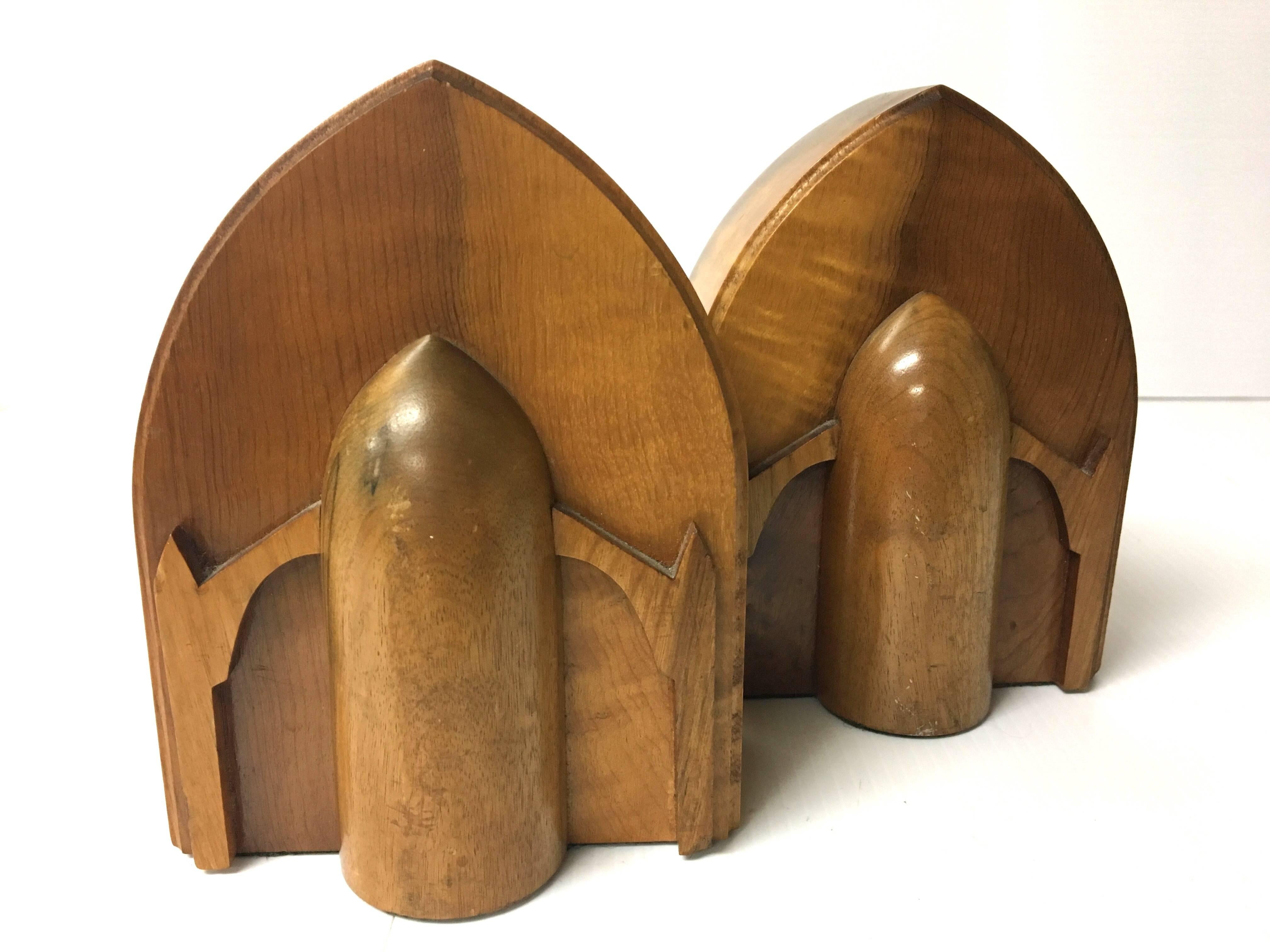 Pair of Solid Maple Wood Art Deco Bookends In Good Condition For Sale In San Diego, CA