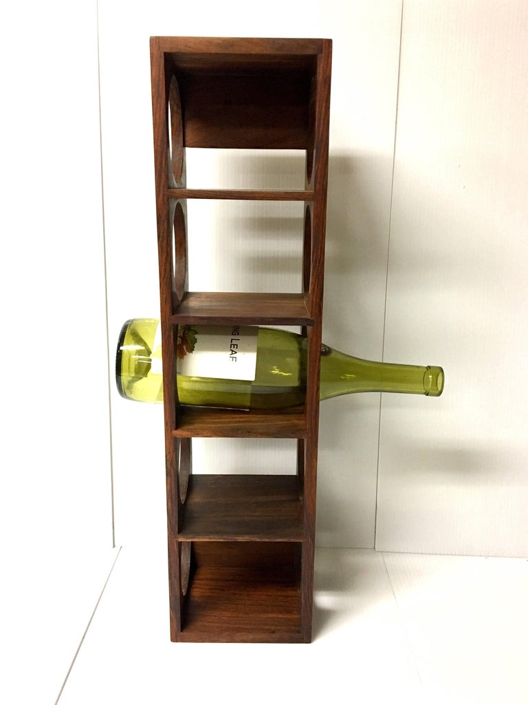 Danish Modern Five Bottle Solid Rosewood WallMounted Wine Racks For