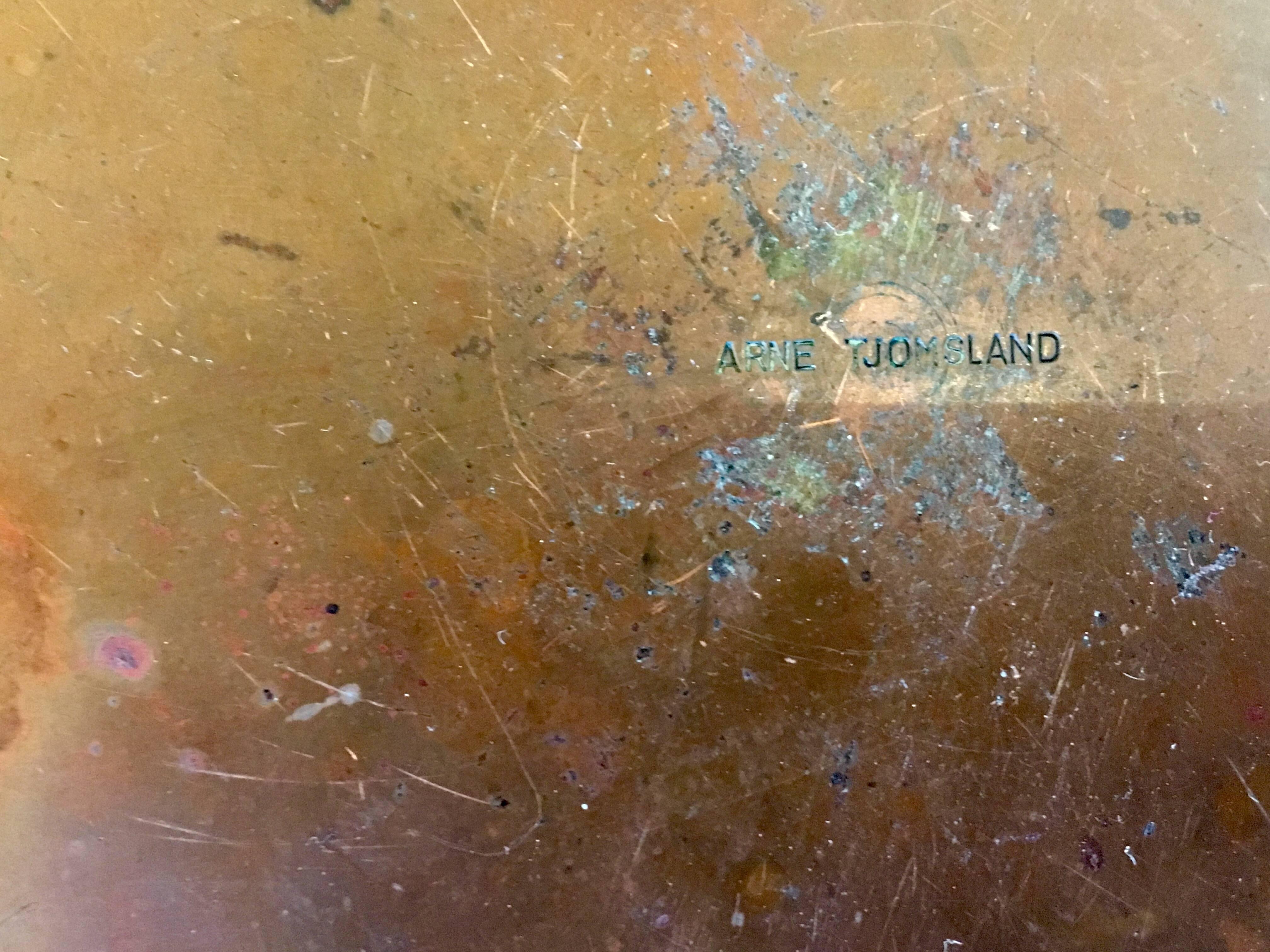 Scandinavian Modern Danish Modern Rare Enamel on Copper Low Bowl by Arne Tjomsland For Sale