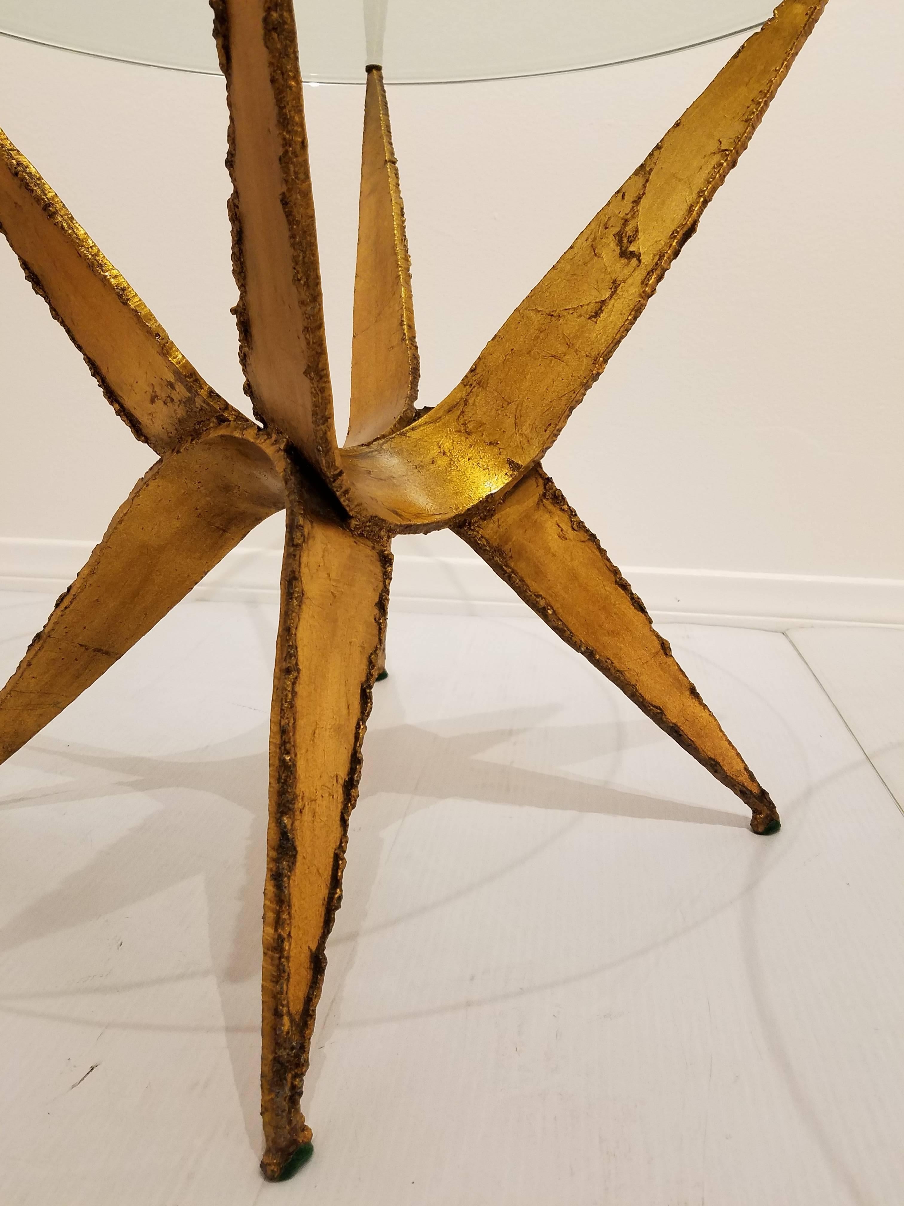 American Pair of Brutal Cocktail Tables Torch Cut Steel in Gold Leaf Finish
