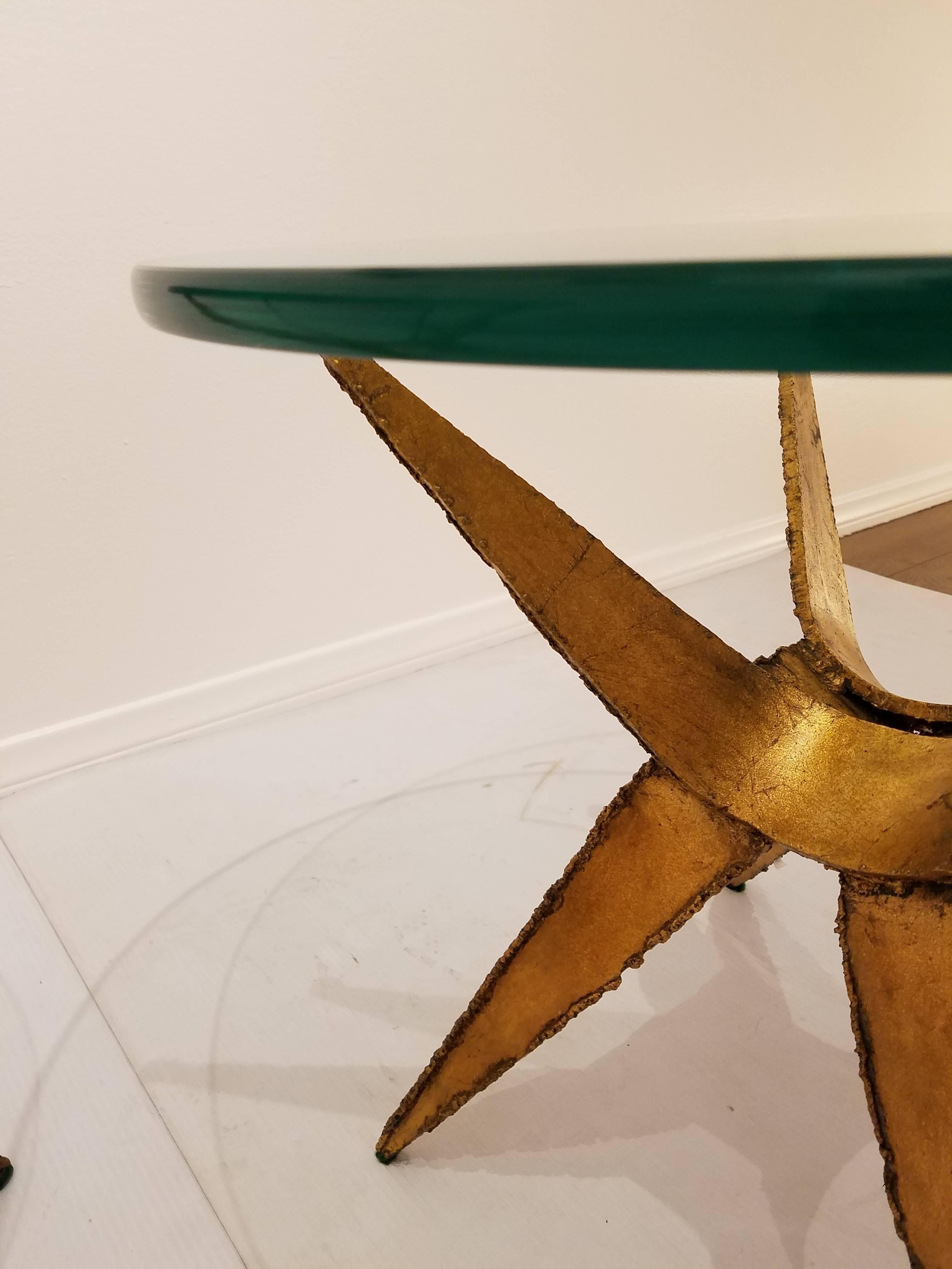 Pair of Brutal Cocktail Tables Torch Cut Steel in Gold Leaf Finish 2