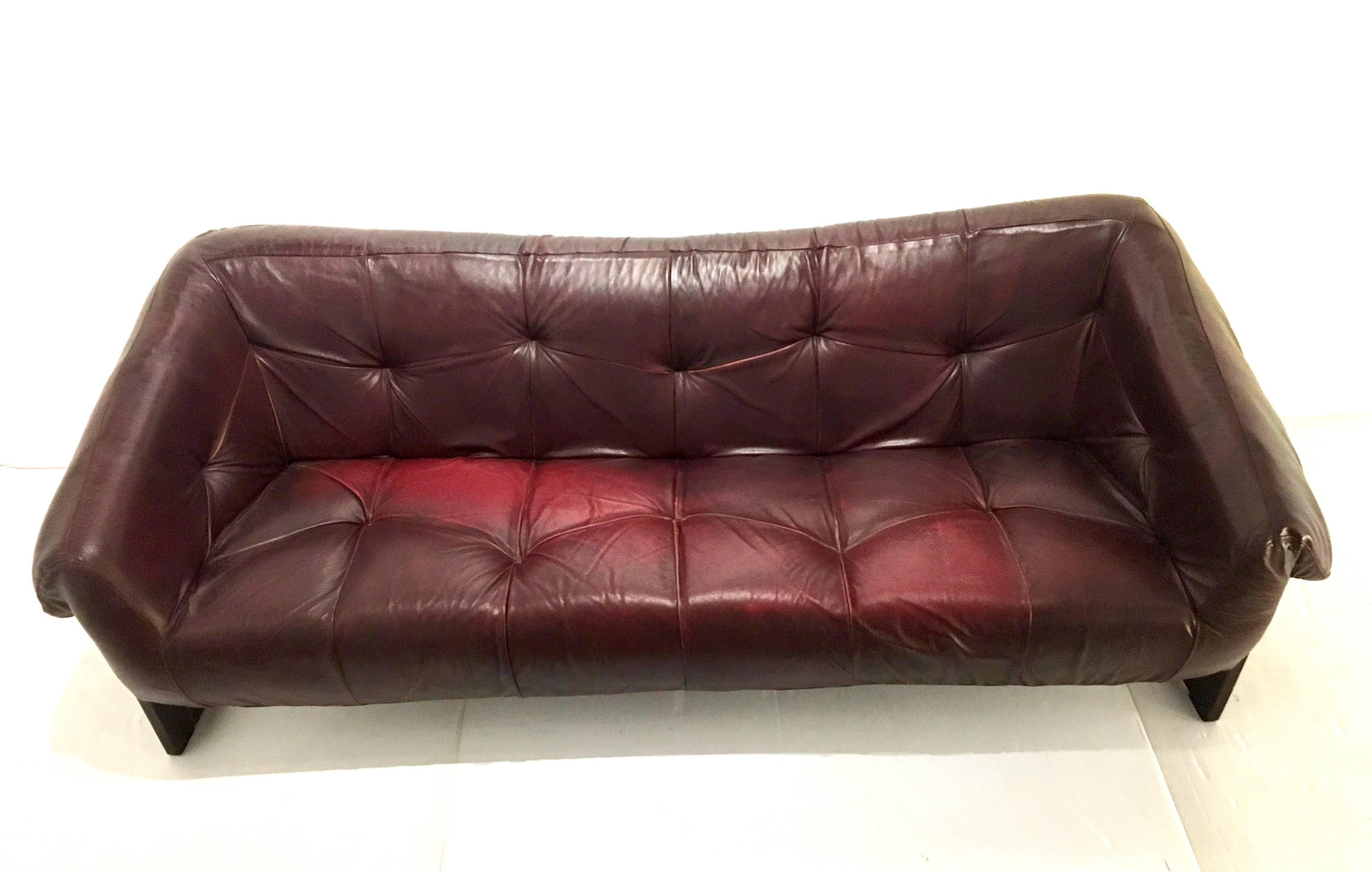 Mid-Century Modern Nice Burgundy Leather and Rosewood Sofa by Percival Lafer