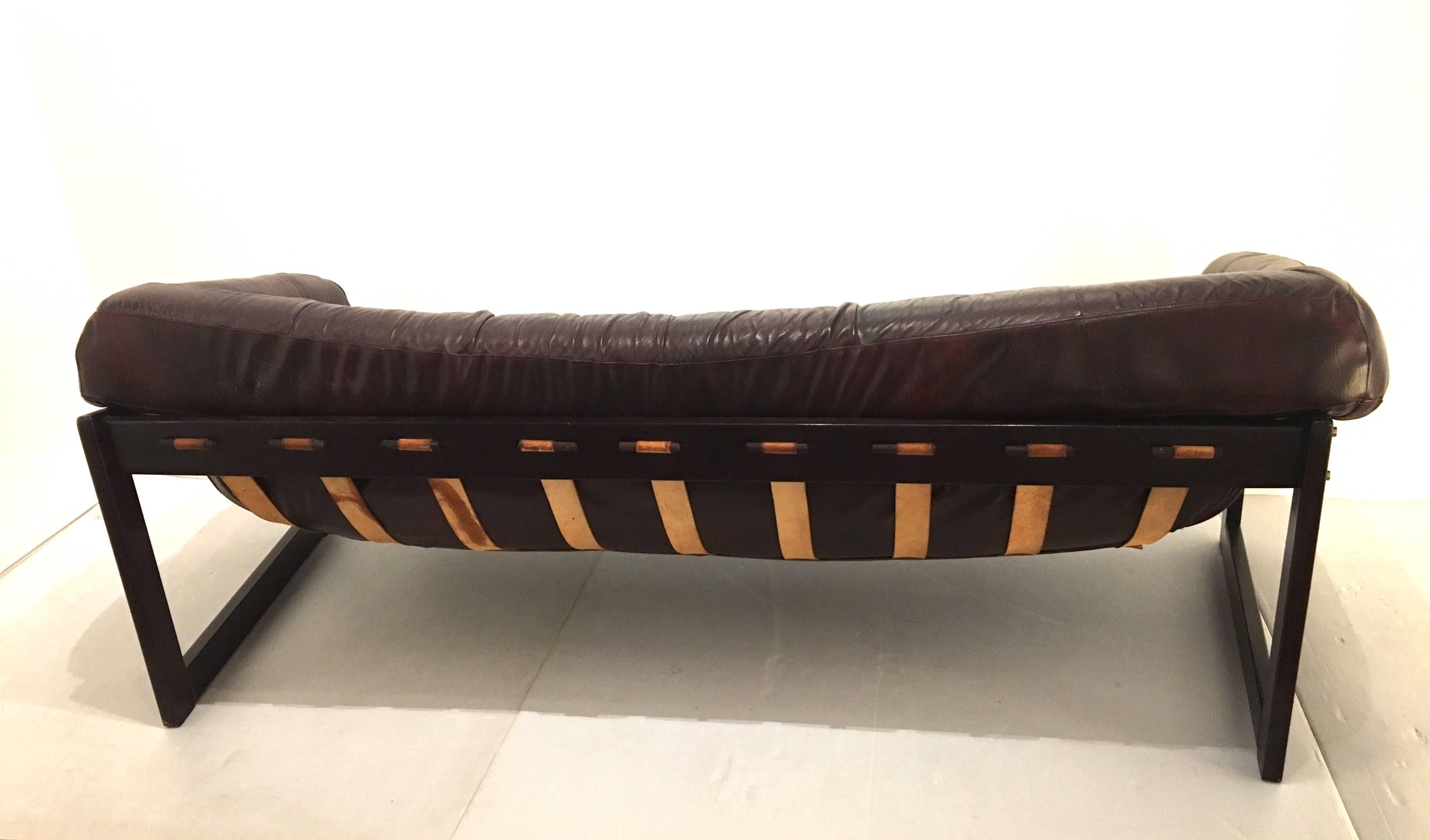 Nice Burgundy Leather and Rosewood Sofa by Percival Lafer In Good Condition In San Diego, CA