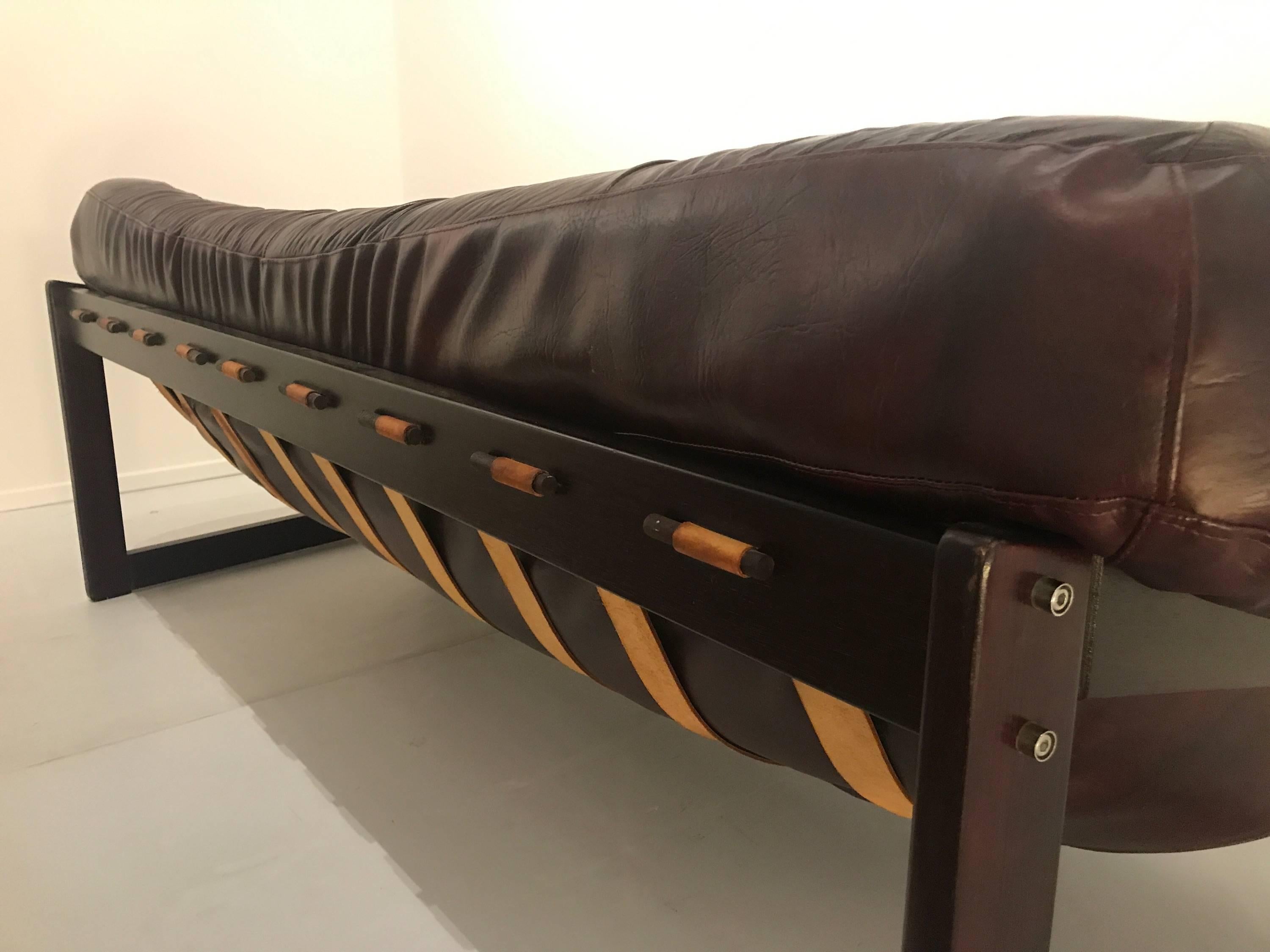 20th Century Nice Burgundy Leather and Rosewood Sofa by Percival Lafer