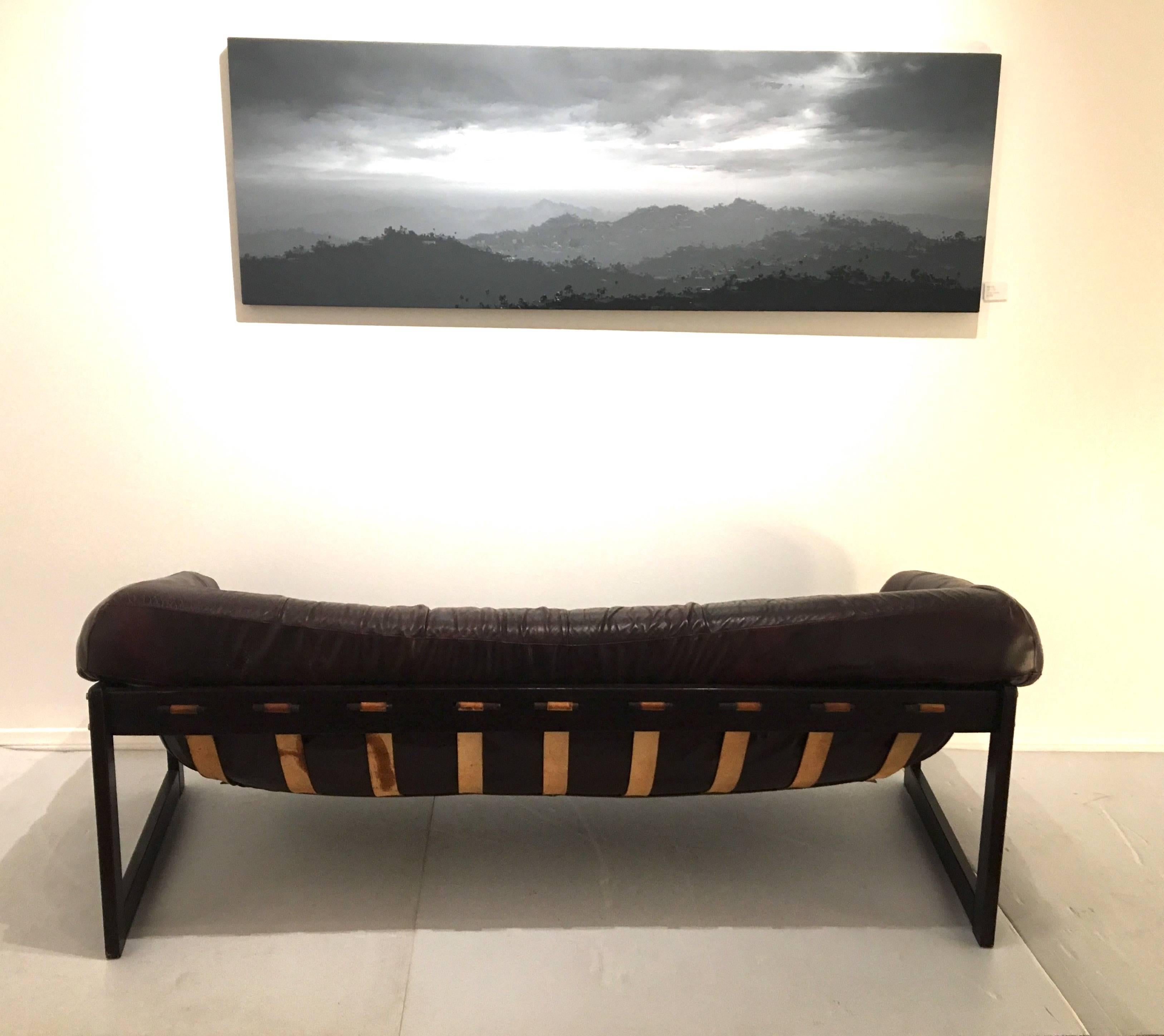 Nice Burgundy Leather and Rosewood Sofa by Percival Lafer 2