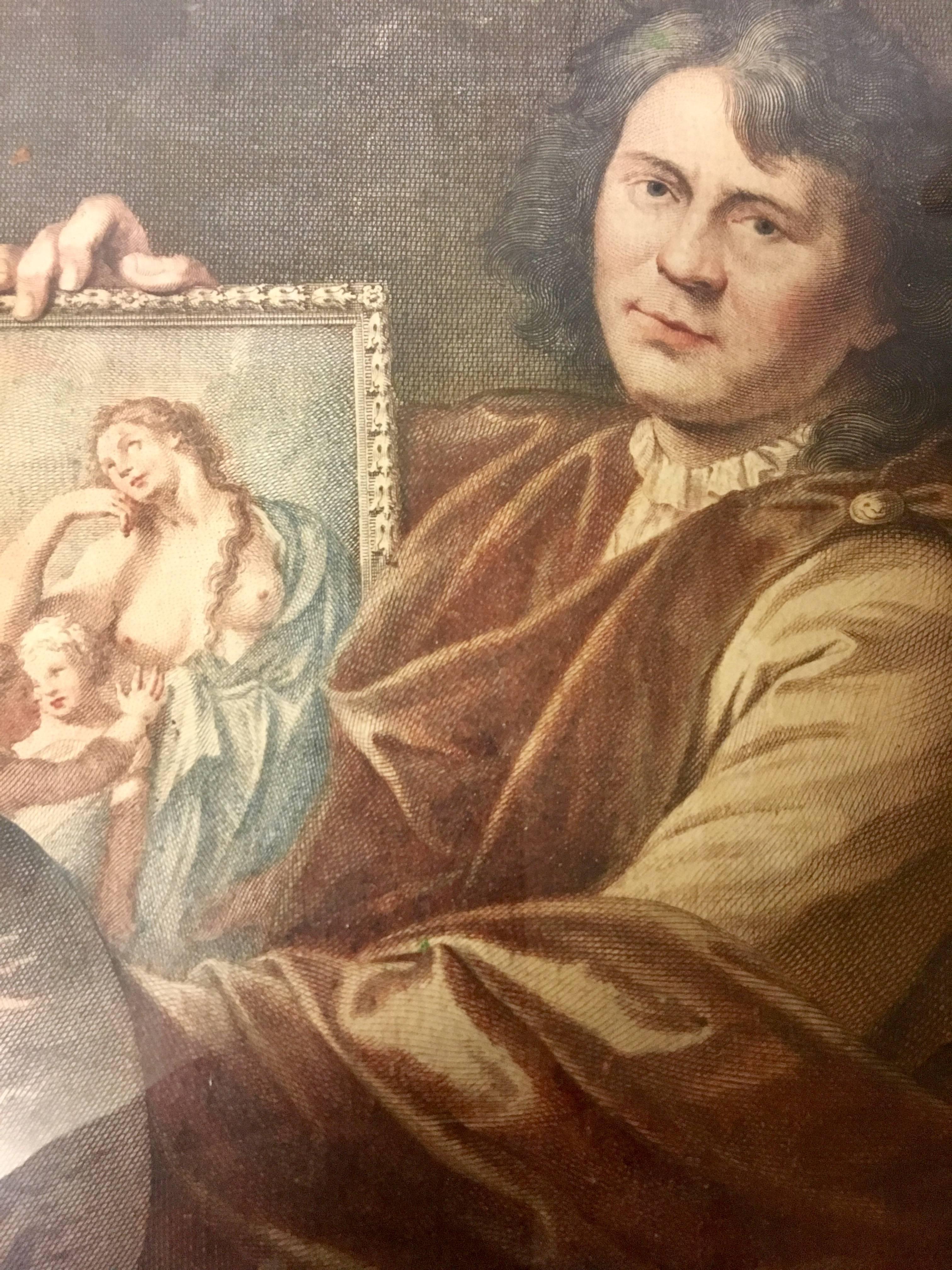Néerlandais Adriaen Van Der Werff, autoportrait, mezzo-tinte du XVIIIe siècle (d'après) en vente