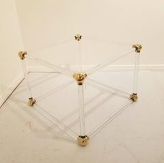 Mid-Century Solid Lucite Cube with Brass Connectors Coffee Table Base