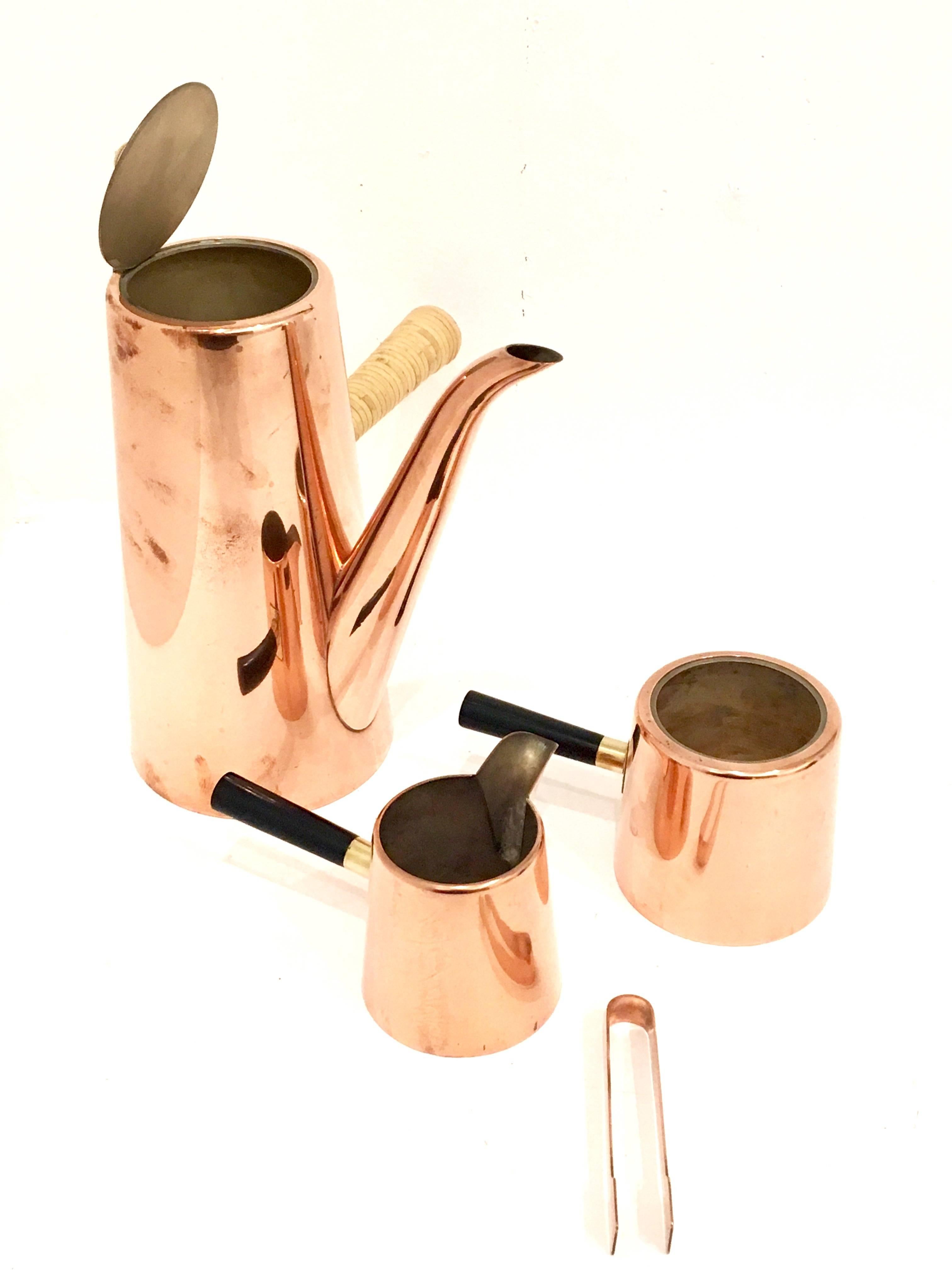 Copper Coffee Set with Tray and Teak Handles Mid-Century Modernist In Good Condition In San Diego, CA