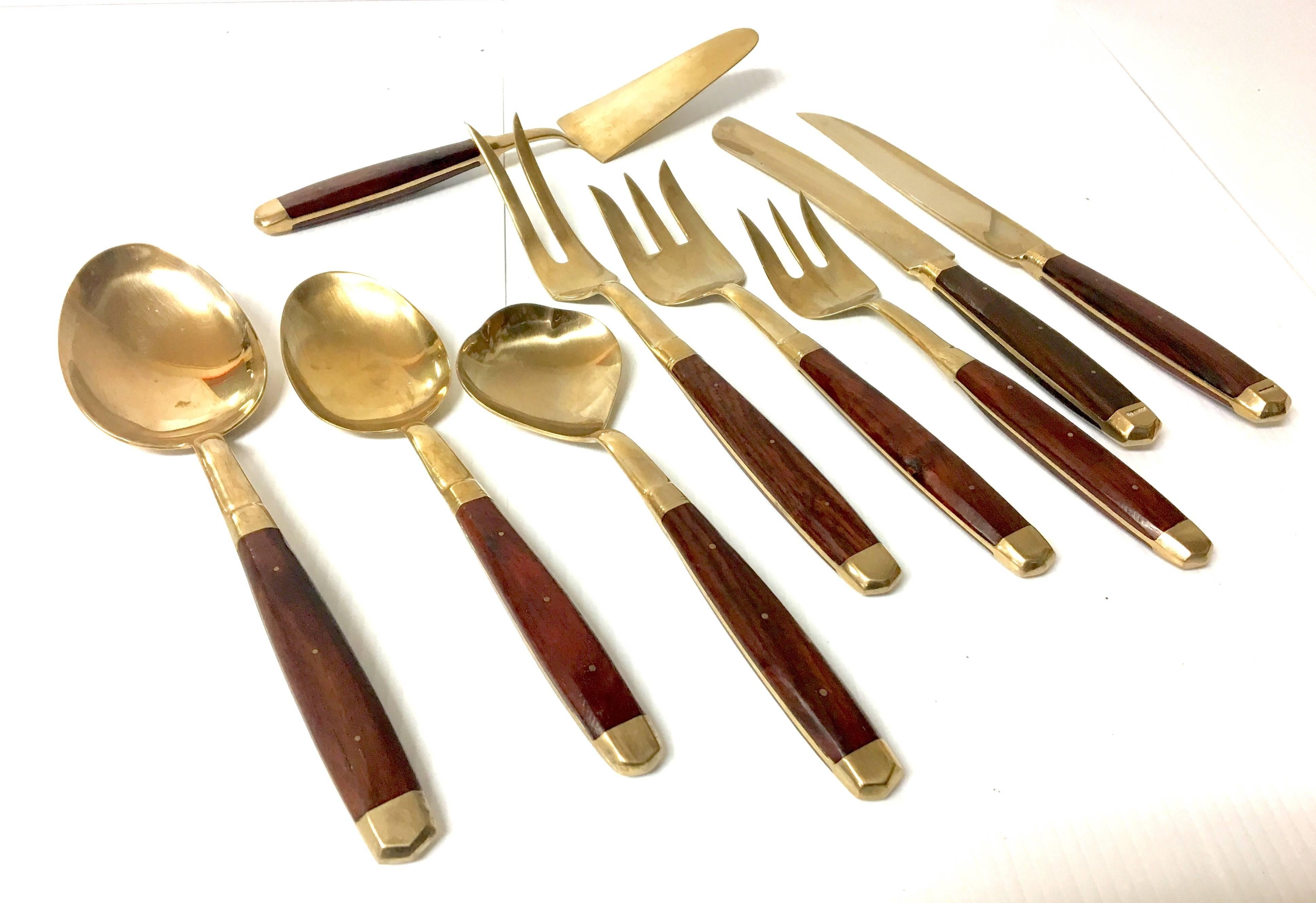 Scandinavian Modern Danish Modern Rosewood and Brass Serving Set of Nine Pieces