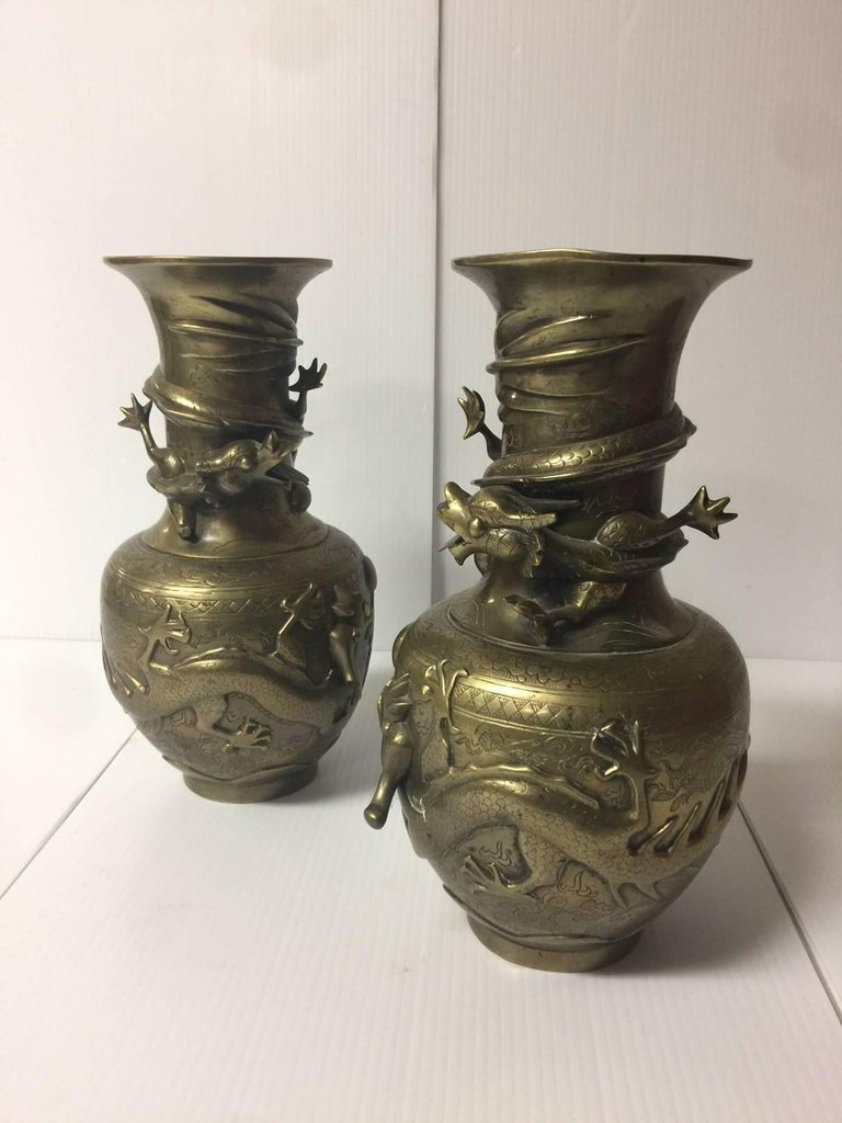 Pair of Brass Chinese Dragon Vases at 1stDibs brass chinese vase