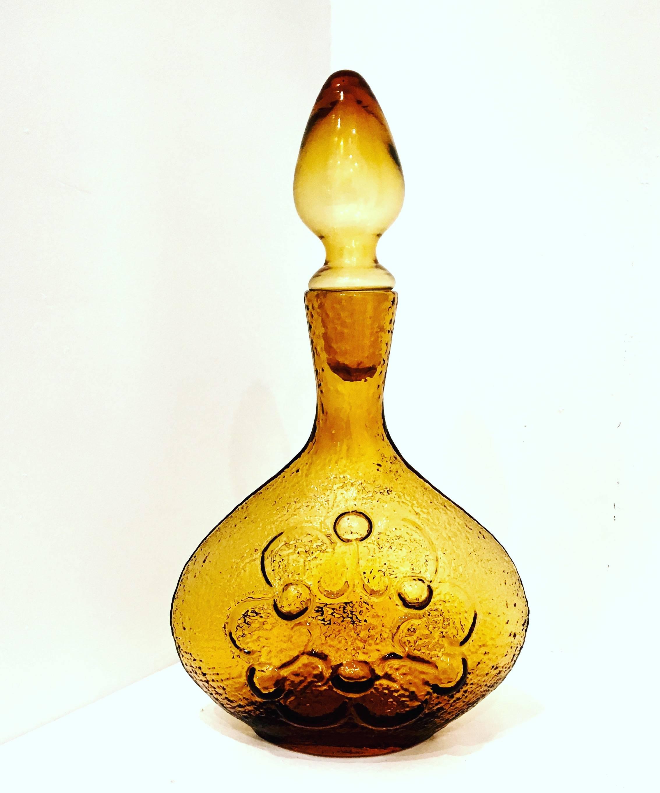 Amber Glass Italian Decanter Bottle with Stopper by Peedee In Excellent Condition In San Diego, CA