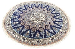 Persian Nain Handmade Floral Traditional Medallion Round Rug