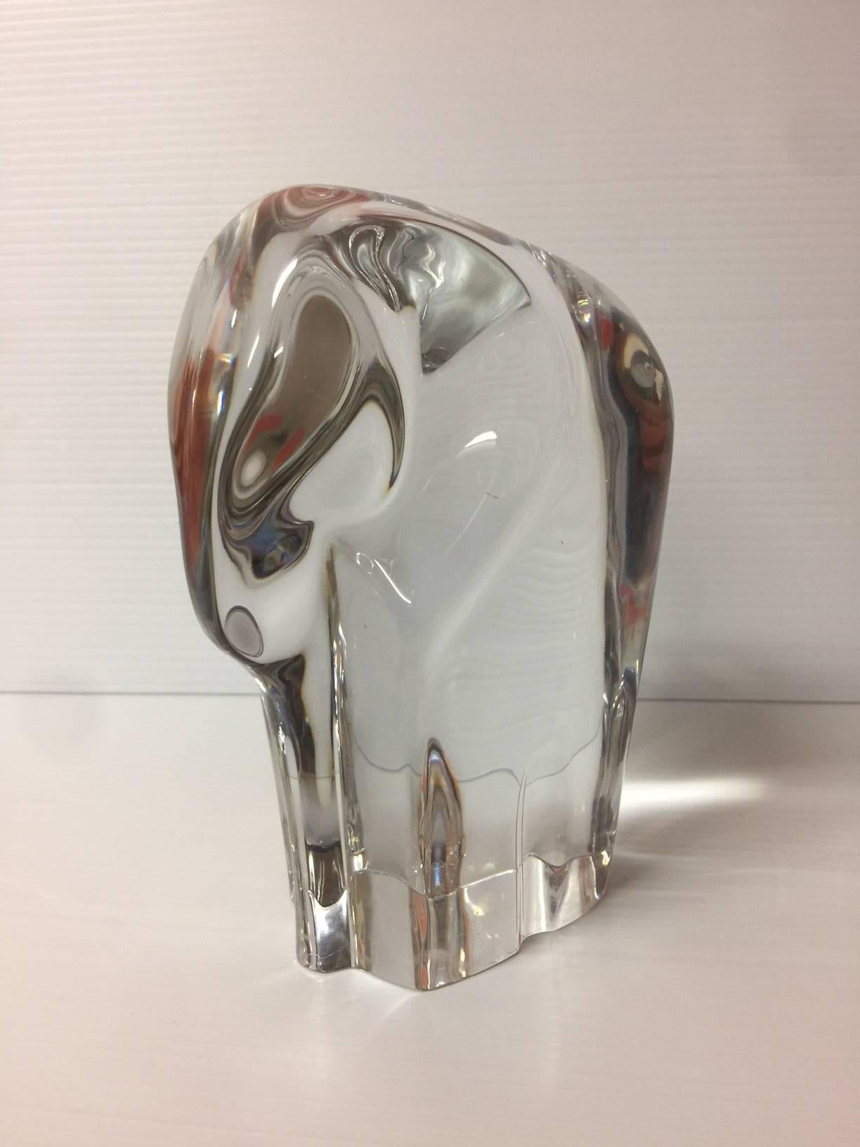 Very stylized modernist crystal elephant by Olle Alberius for Orrefors, circa 1970s. Signed and numbered a very cool piece!