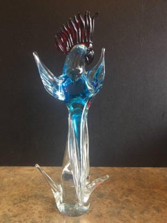 Stylish Cockatoo or Bird Art Glass Sculpture by Murano Glass, circa 1960s