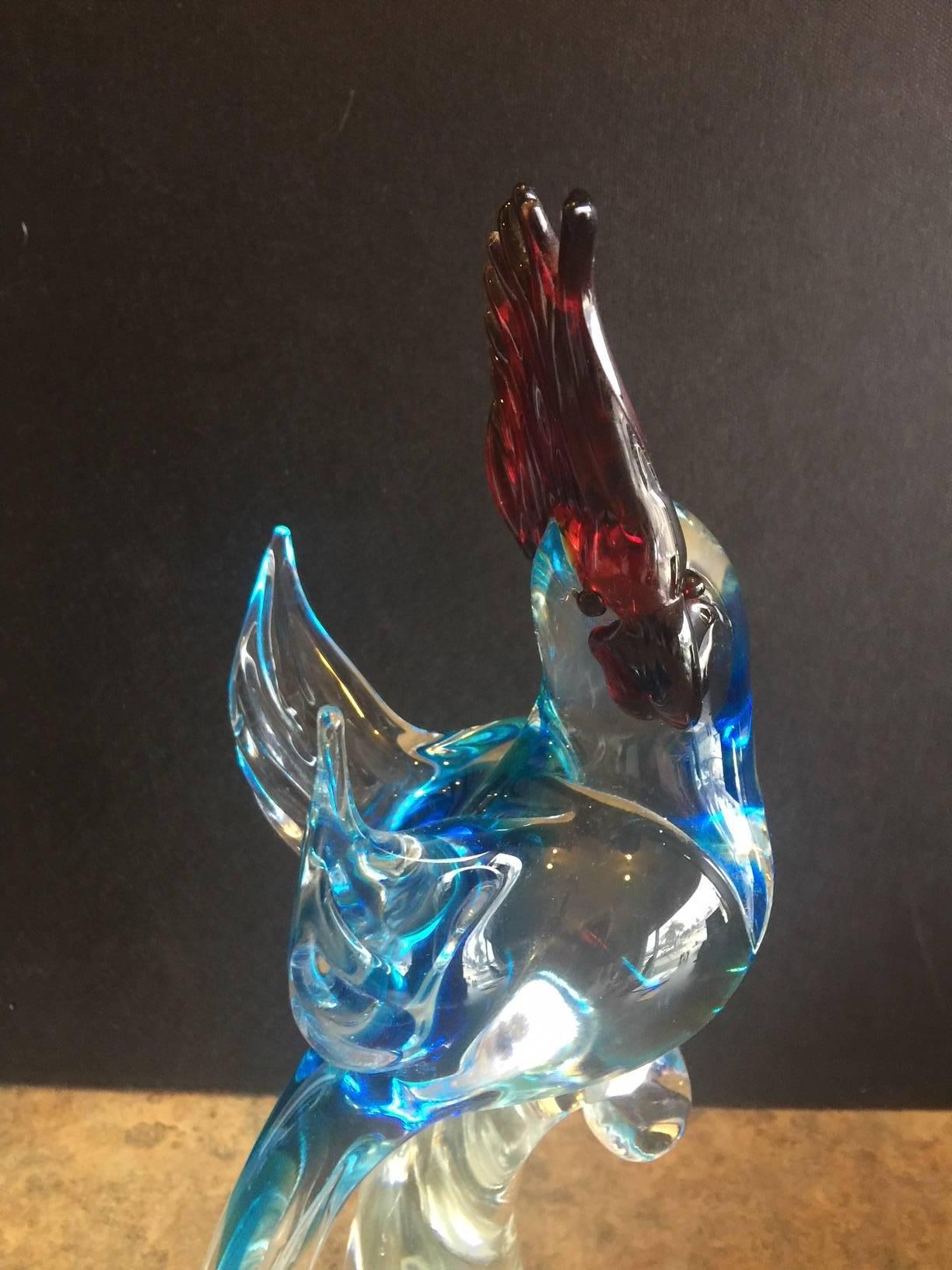 Mid-Century Modern Stylish Cockatoo or Bird Art Glass Sculpture by Murano Glass, circa 1960s For Sale