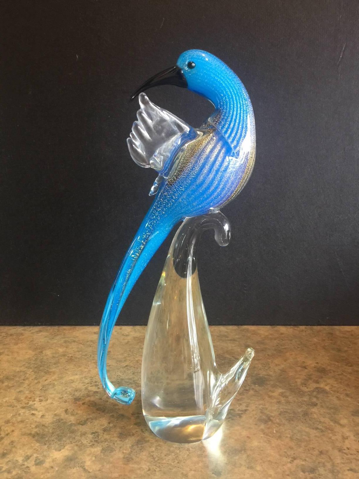 Mid-Century Modern Vibrant Parrot / Bird Art Glass Sculpture by Murano Glass, circa 1960s