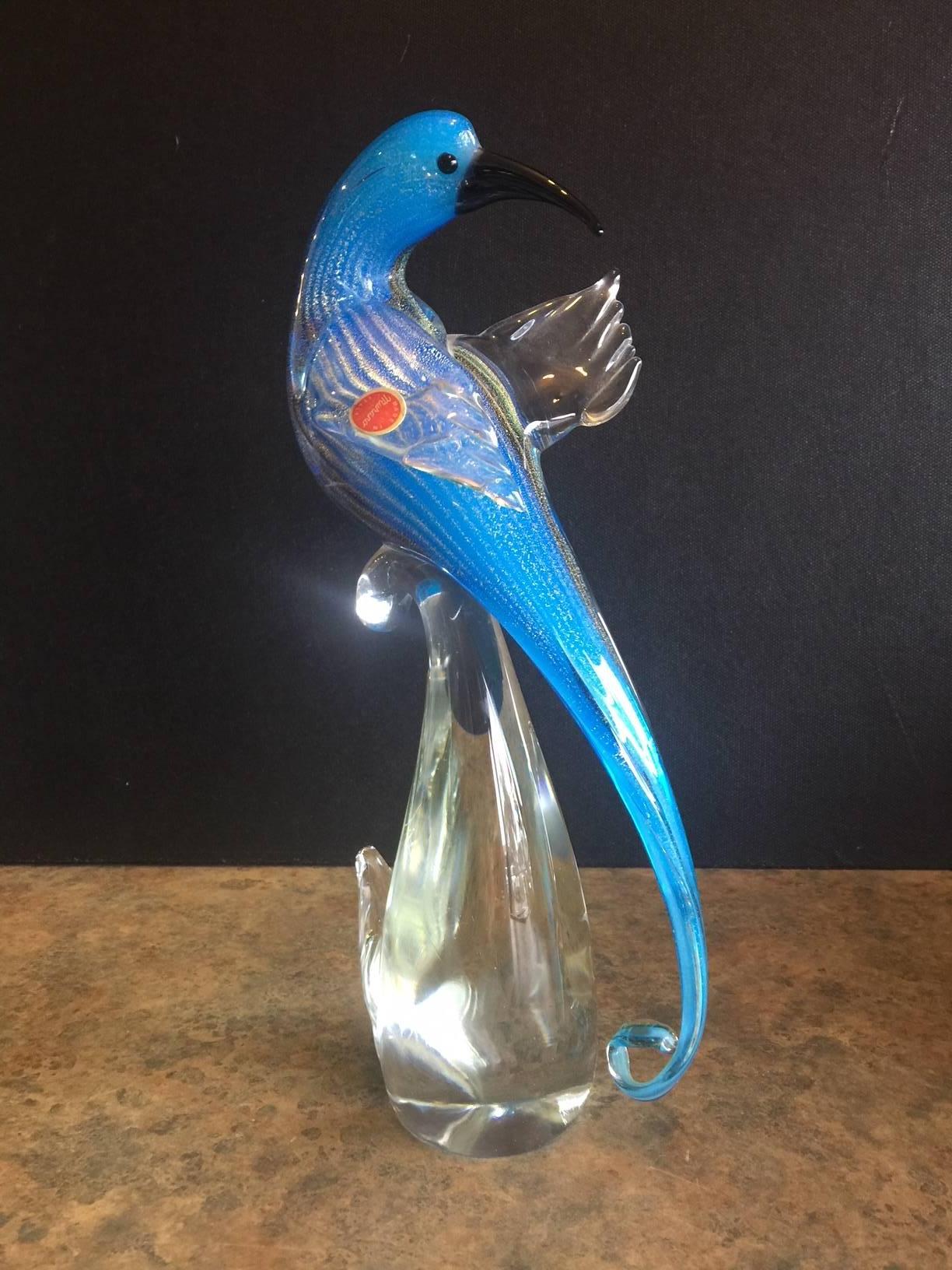 Vibrant Parrot / Bird Art Glass Sculpture by Murano Glass, circa 1960s 1
