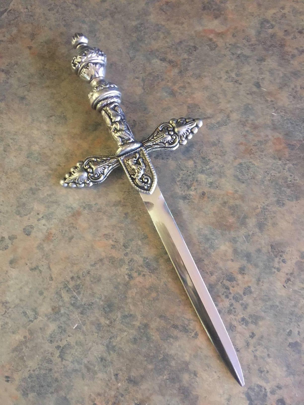 Spanish Silver Plated Sword Style Letter Opener In Excellent Condition In San Diego, CA