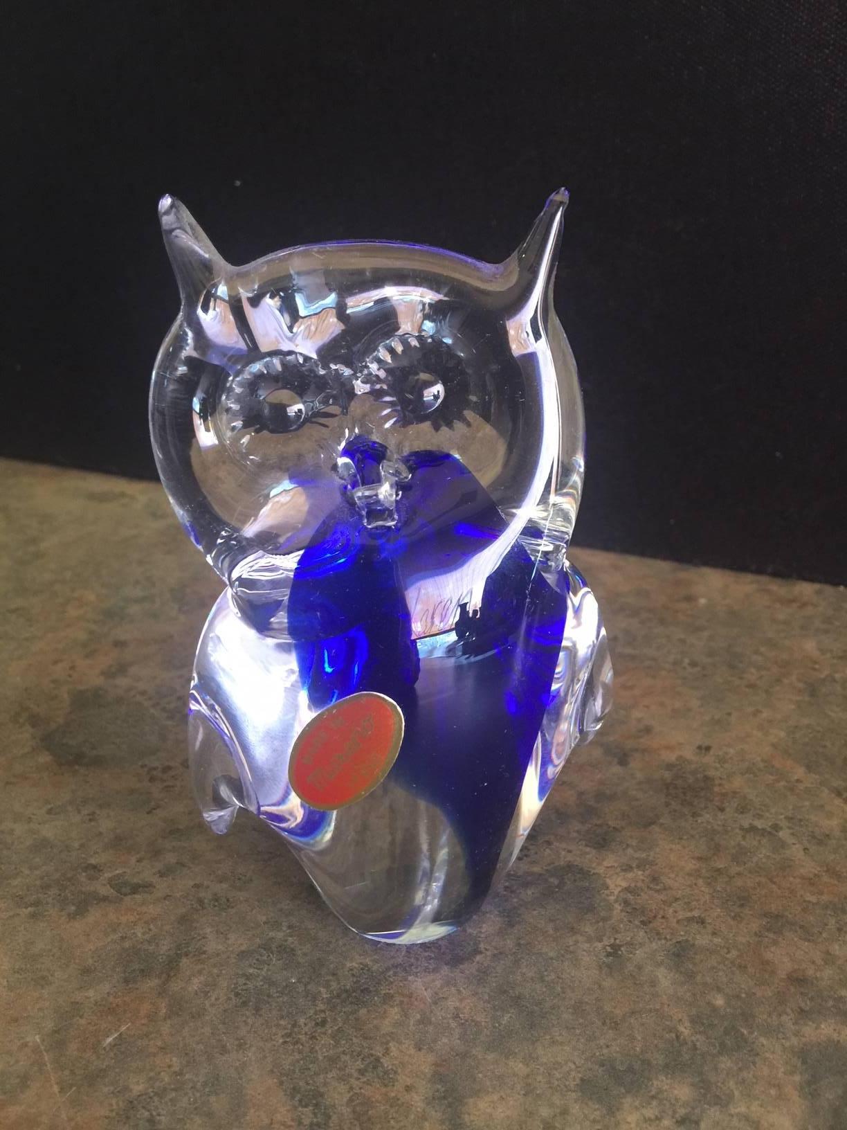 Sommerso Owl Sculpture/Paperweight by Murano Glass In Excellent Condition In San Diego, CA