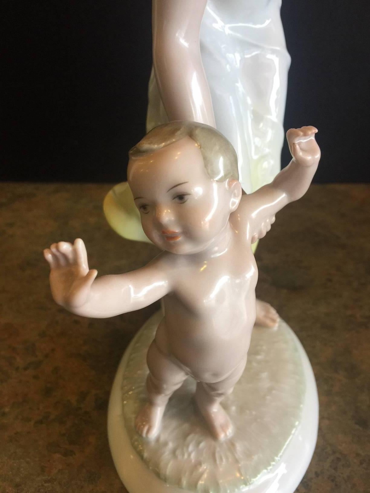 Mid-20th Century Vintage Mother & Child Porcelain Figurine by Hutschenruether Rare U.S. Zone