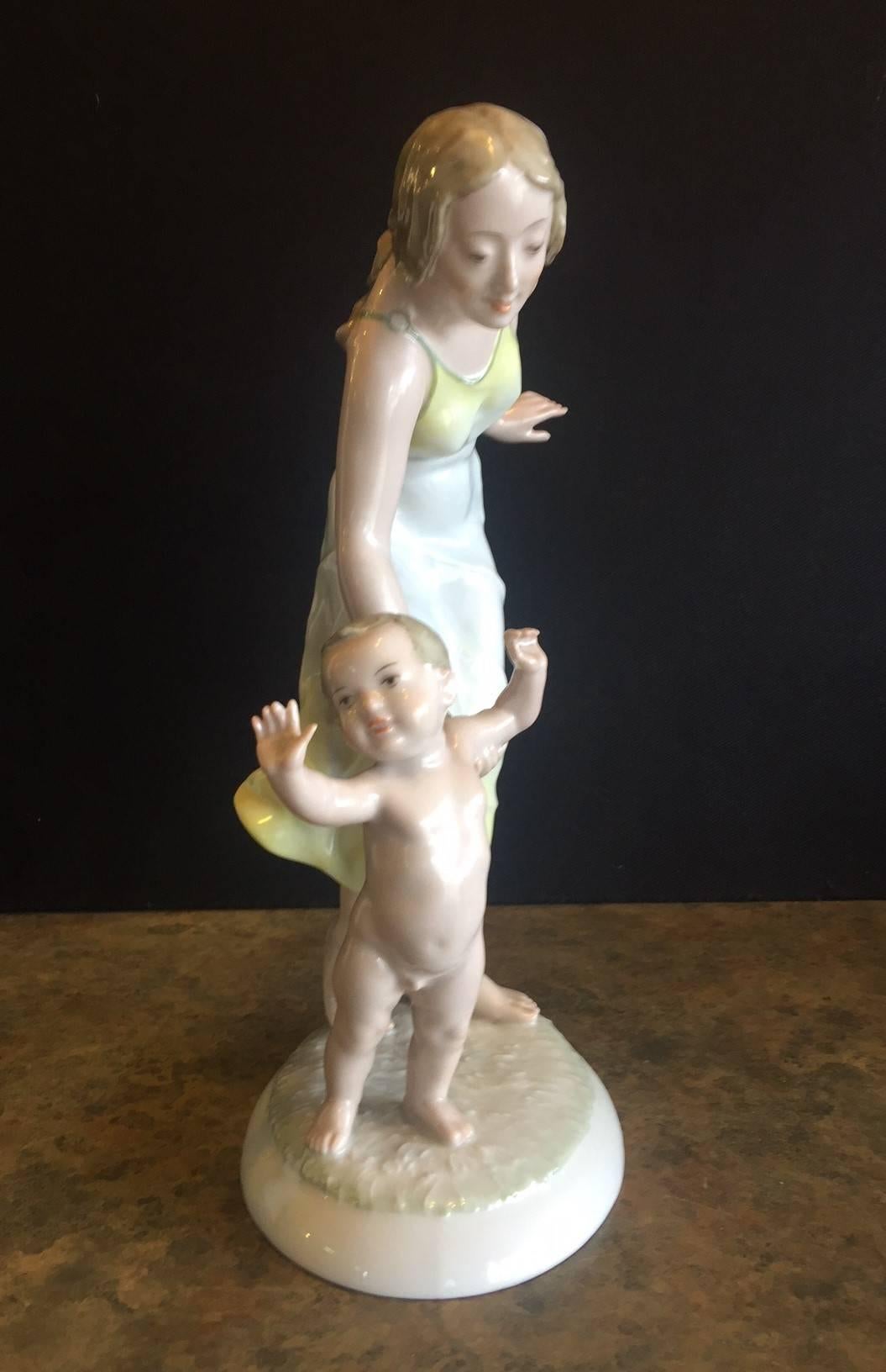 Vintage Mother & Child Porcelain Figurine by Hutschenruether Rare U.S. Zone 1