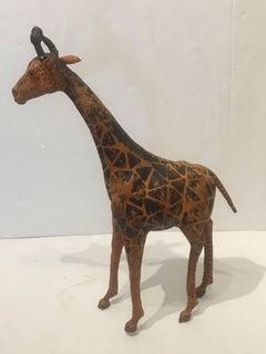 Antique Leather Tall Giraffe Sculpture
